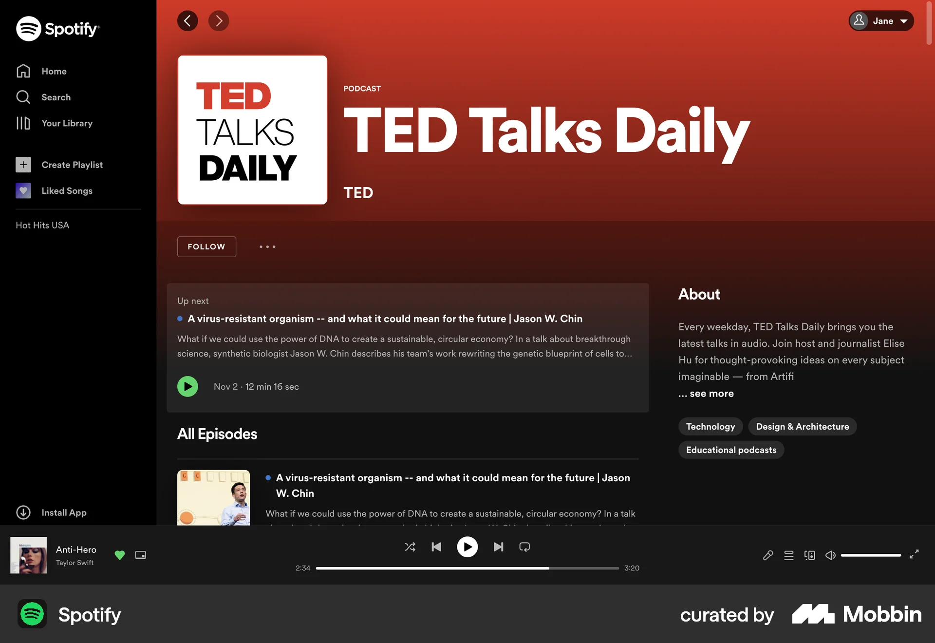 Spotify Web Song & Podcast Detail screen