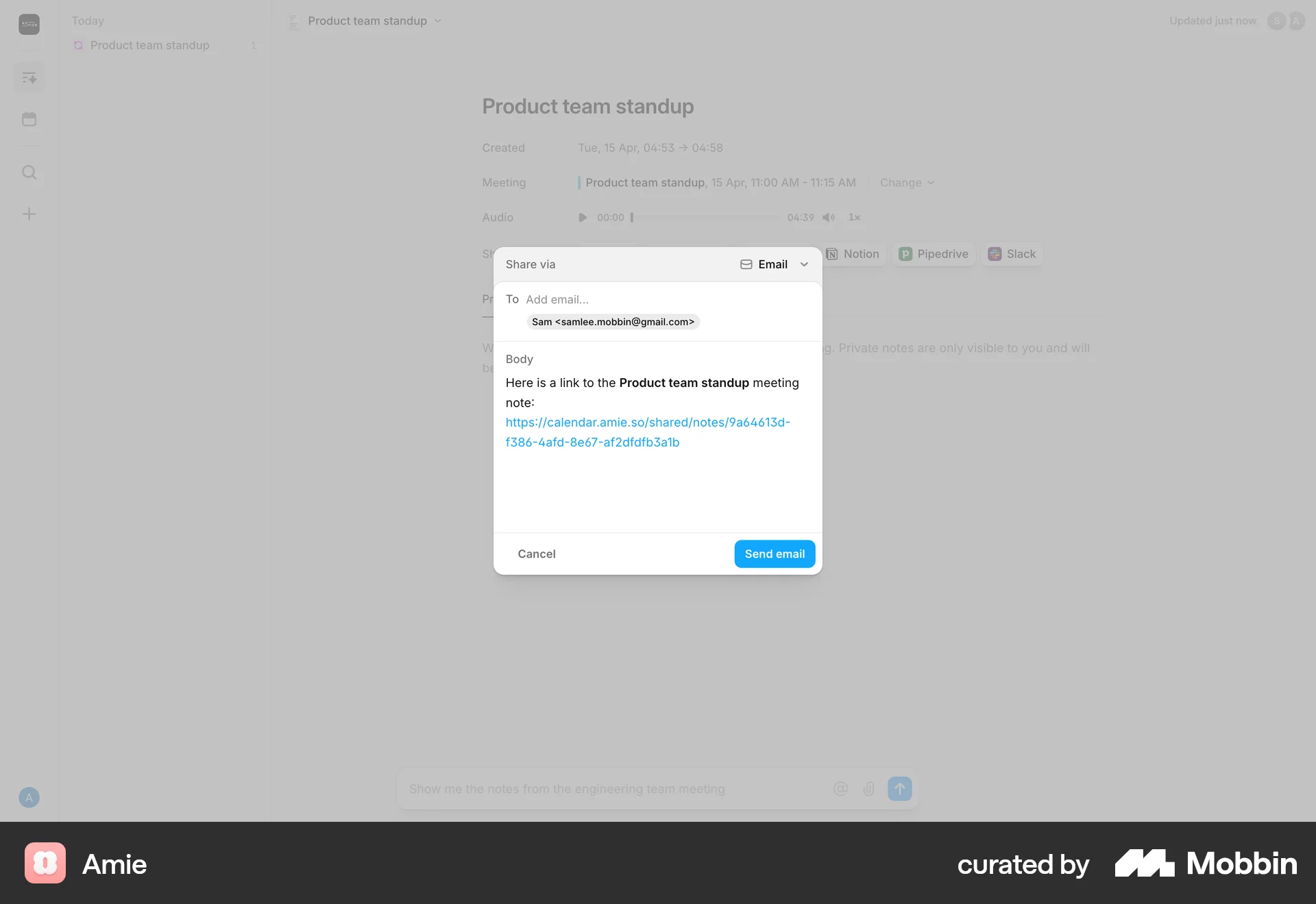 Amie Web Emails & Messages screen