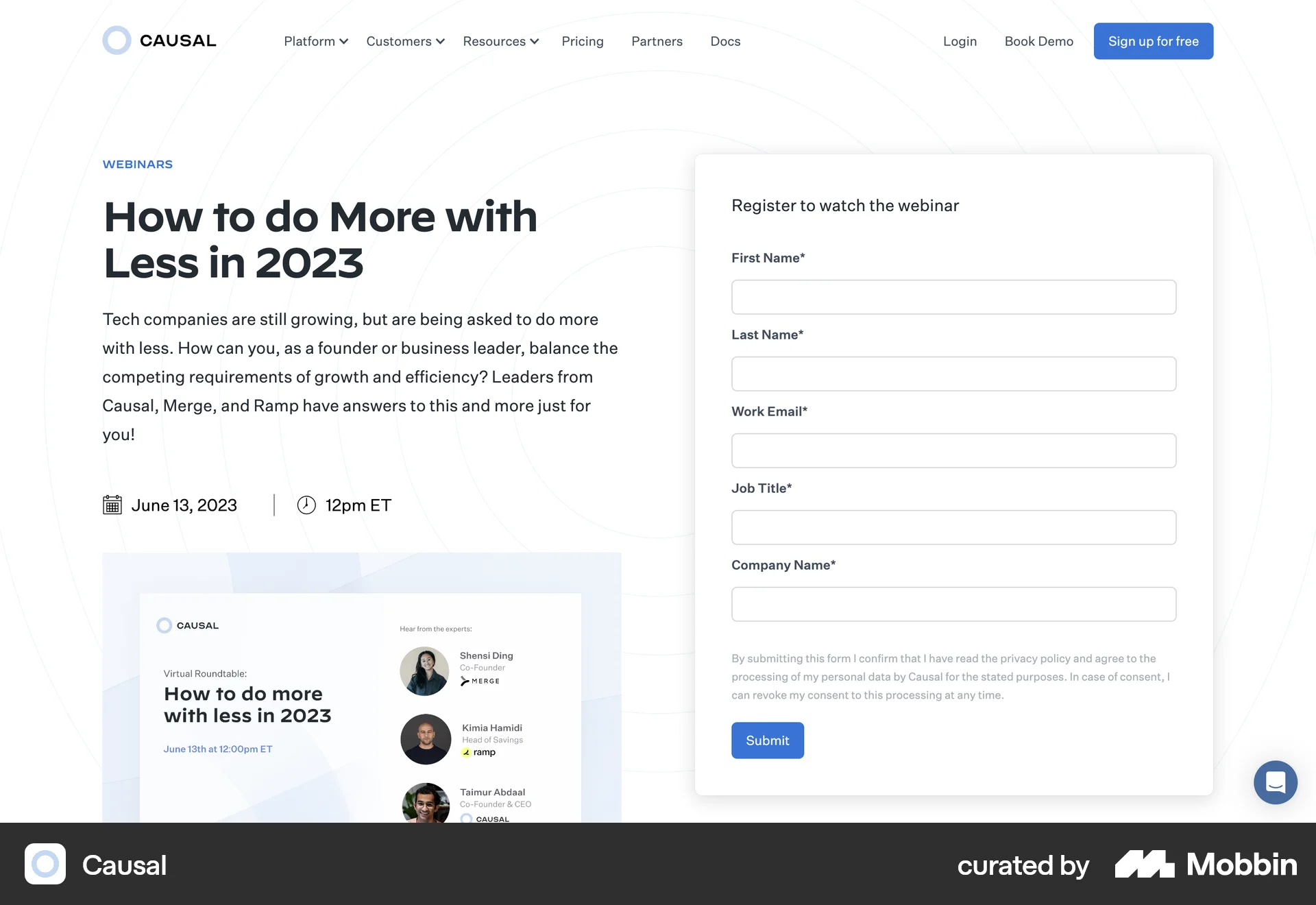 Causal Web Event Detail screen