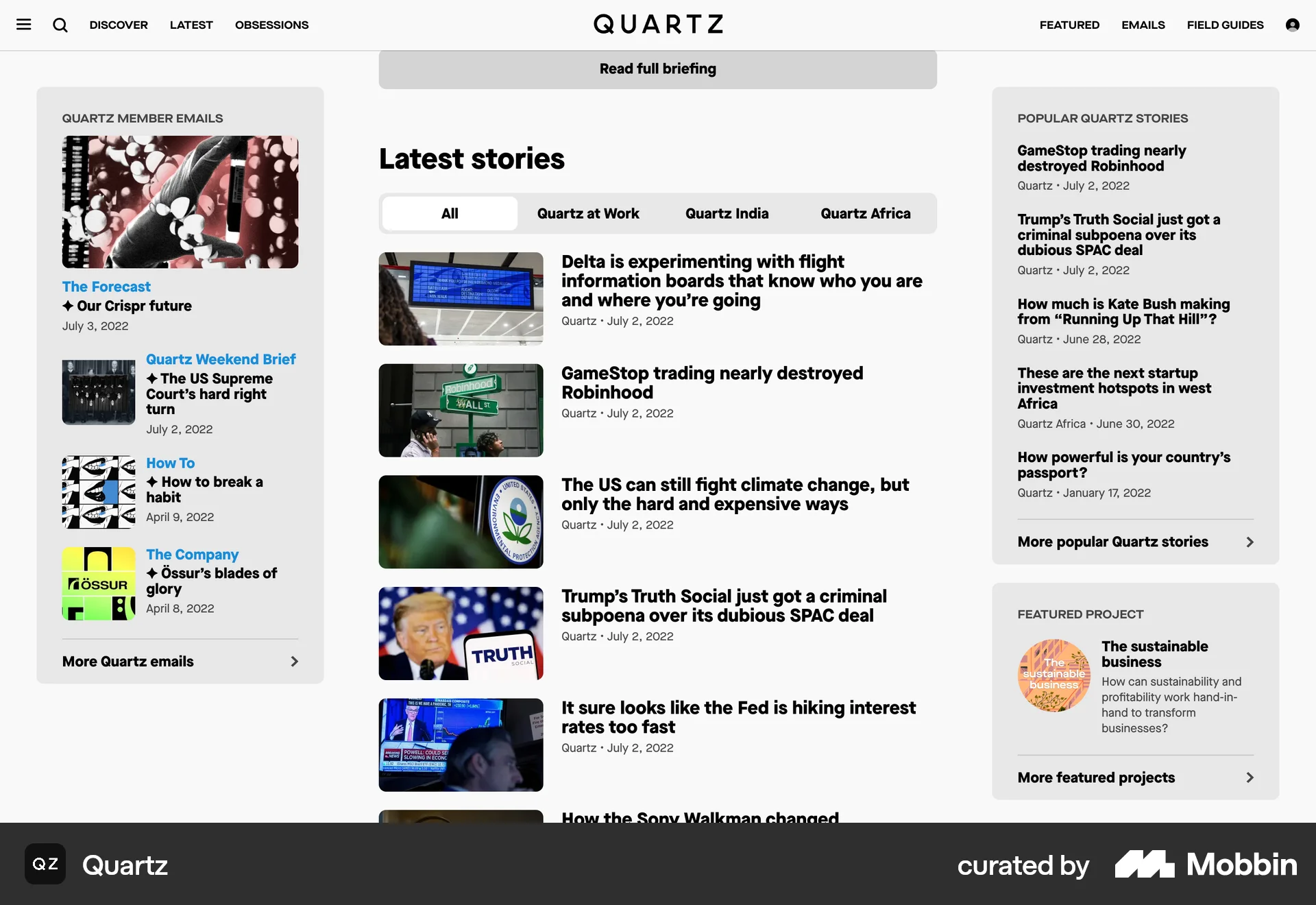 Quartz Web screen containing Segmented Control UI element
