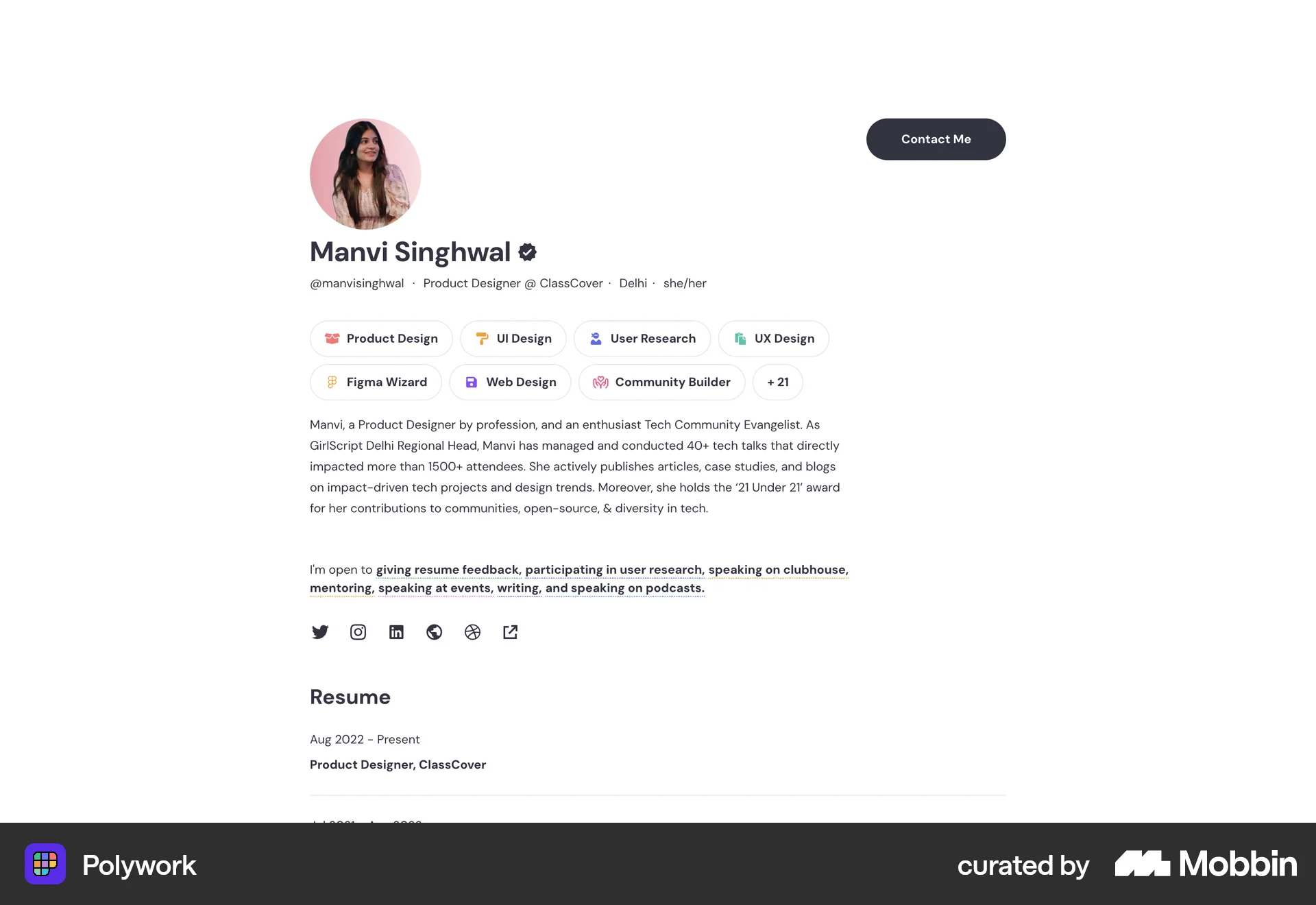 Polywork Web Social Networking App screen