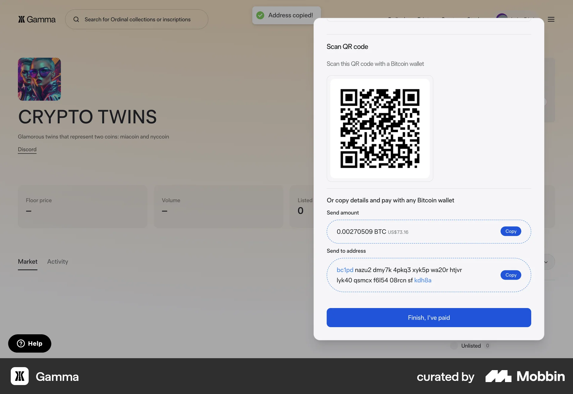 Gamma Web QR Code screen