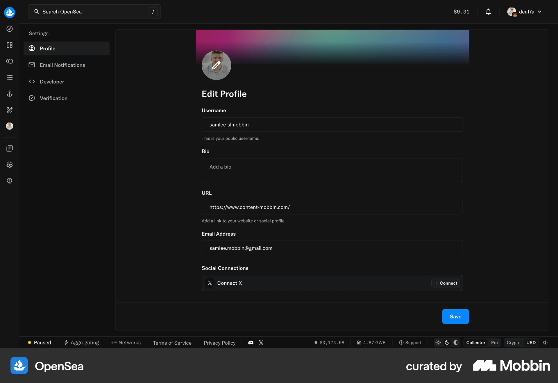 OpenSea Web Settings & Preferences screen