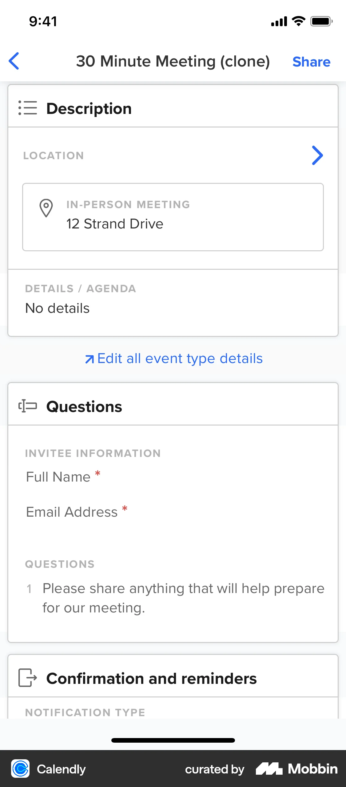 Calendly iOS Event Detail screen