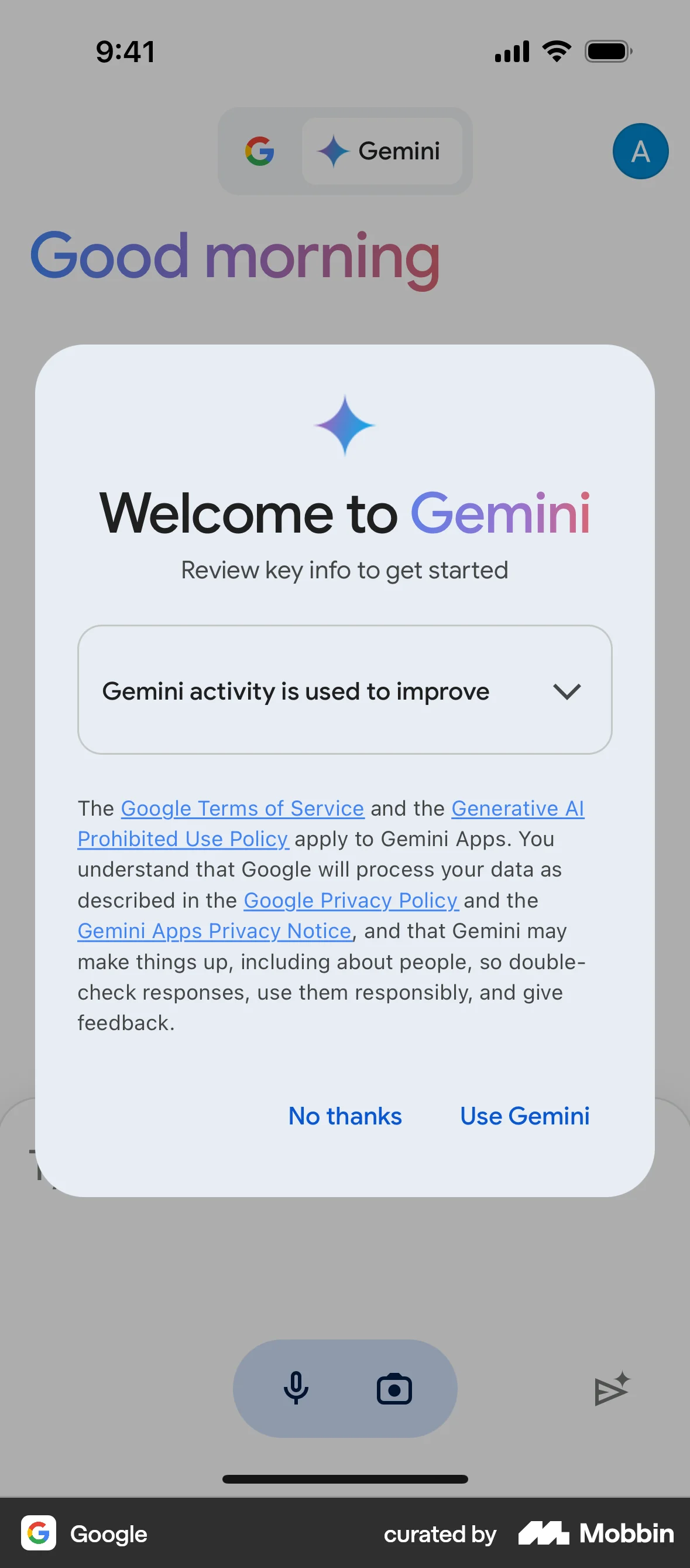 Google iOS screen containing Dialog UI element