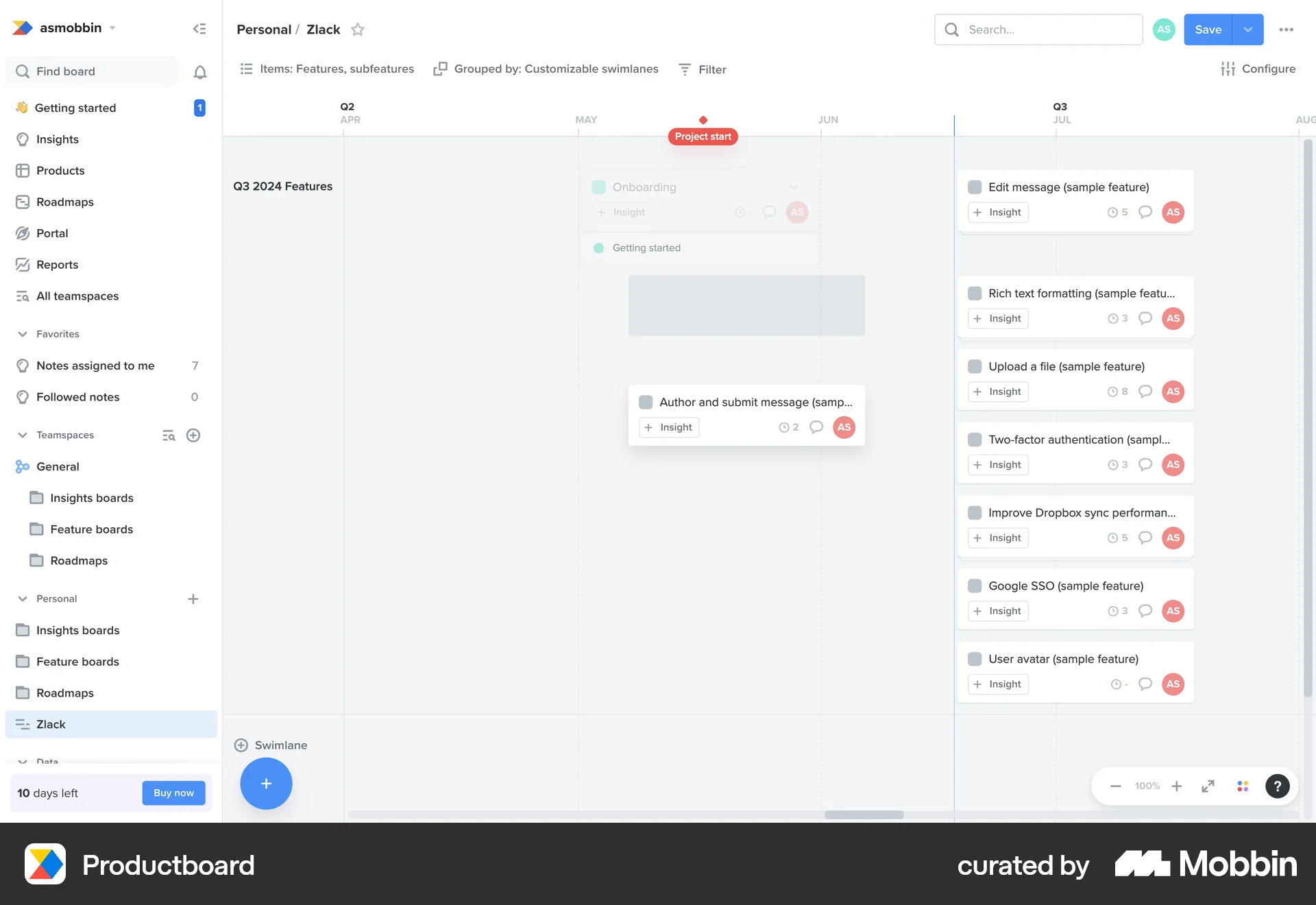 Productboard Web Reorder screen