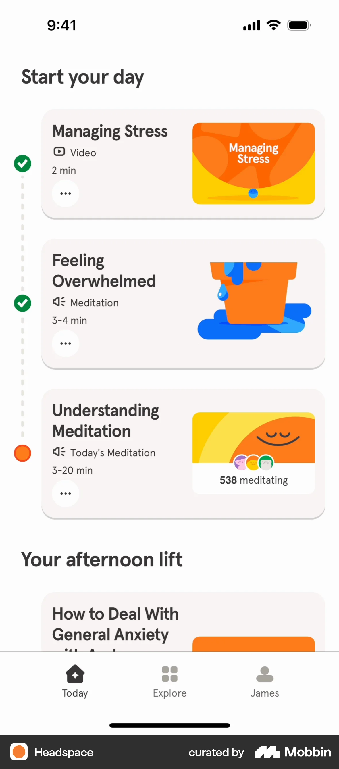 Headspace iOS Home screen