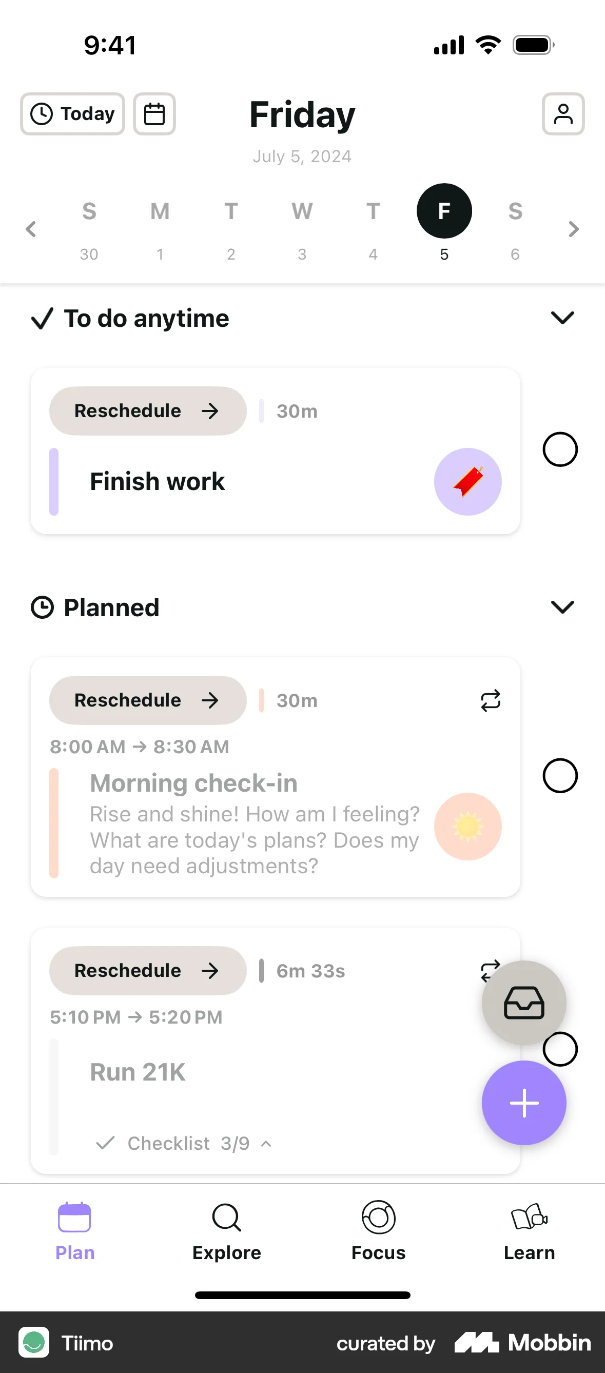 Tiimo iOS Goal & Task screen
