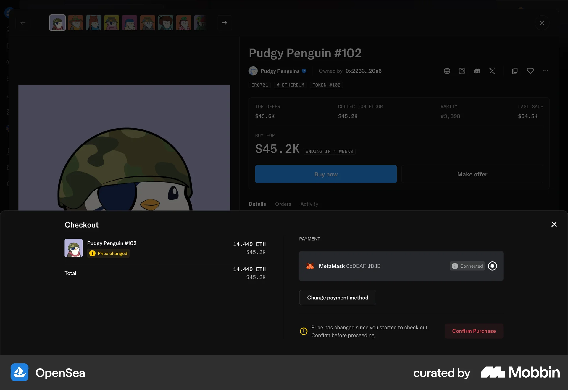 OpenSea Web Checkout screen