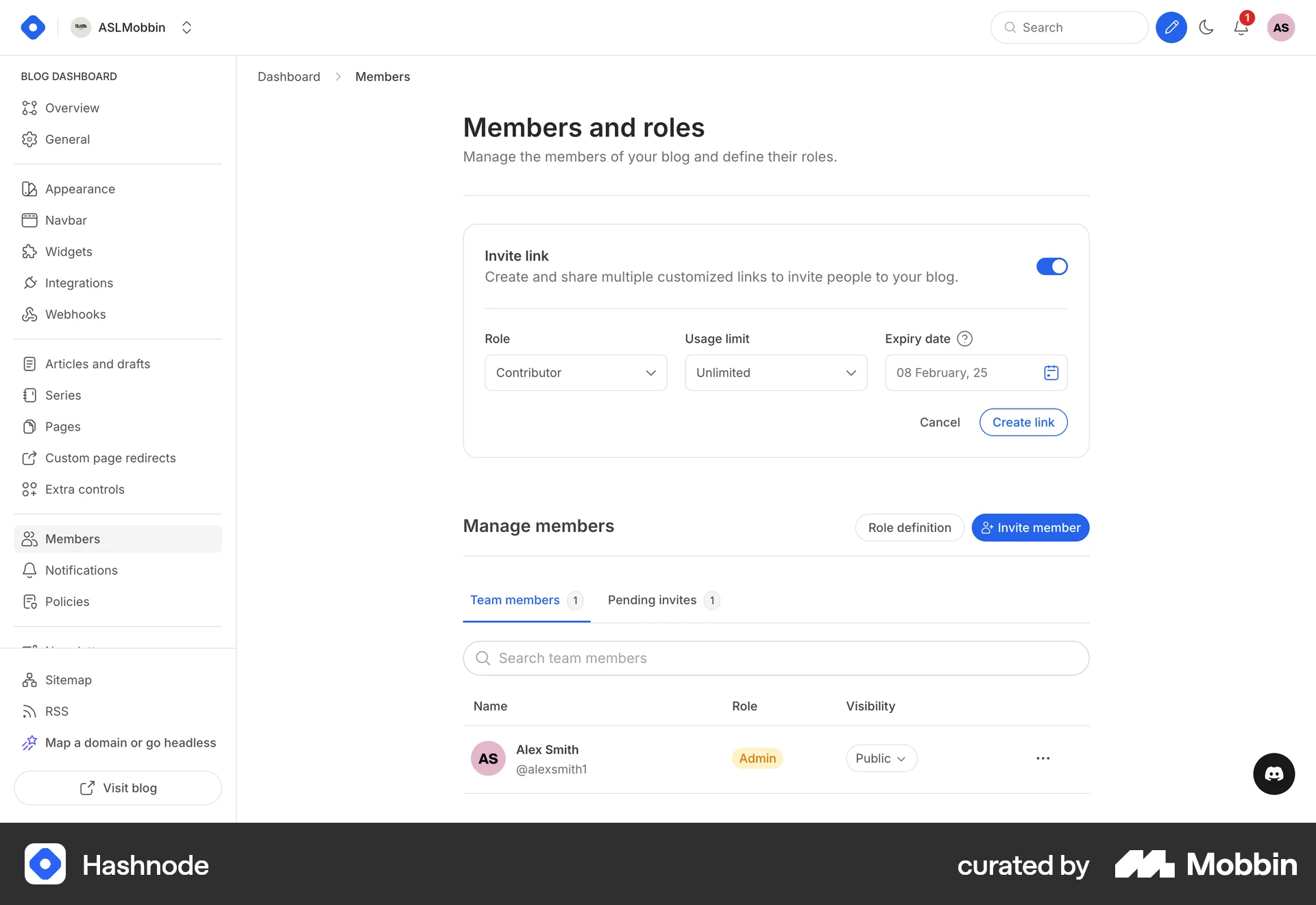 Hashnode Web Set screen
