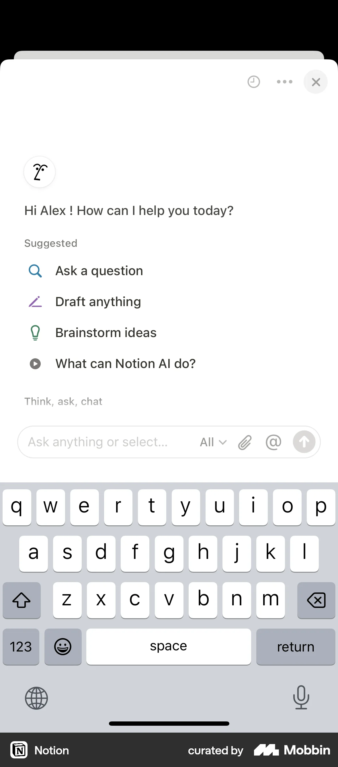 Notion iOS Chat Bot screen