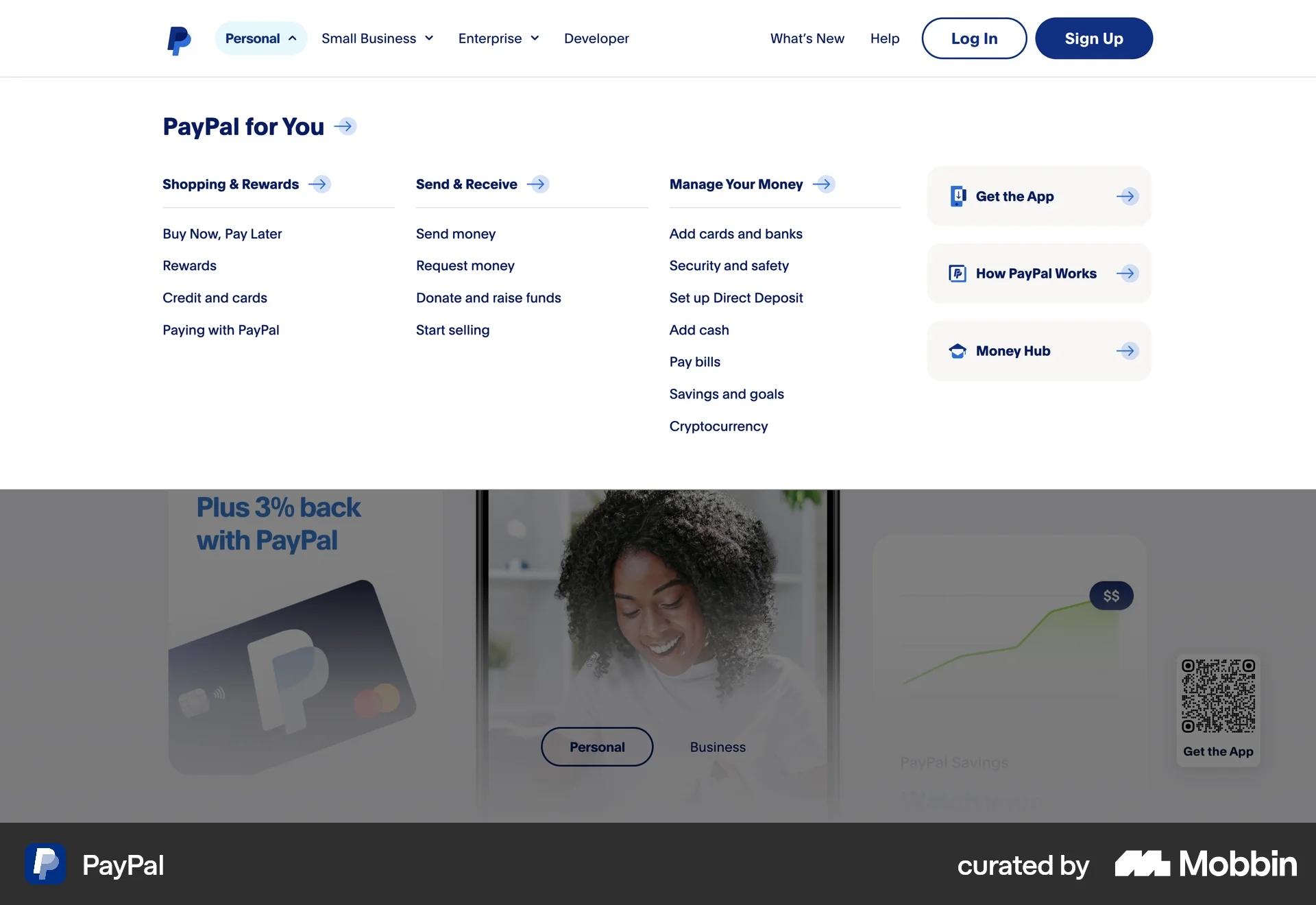 PayPal Web screen containing Navigation Menu UI element