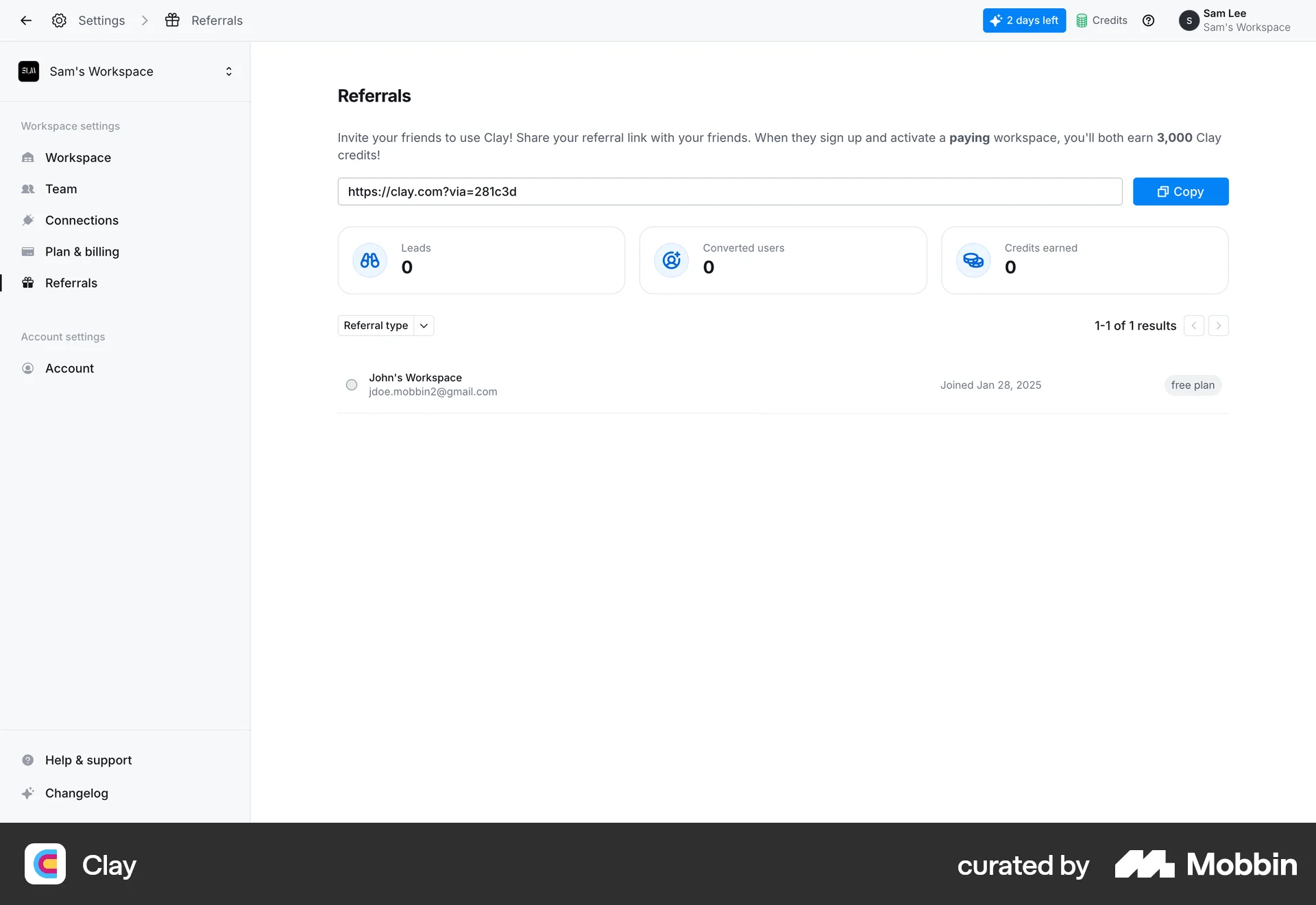Clay Web Invite & Refer Friends screen