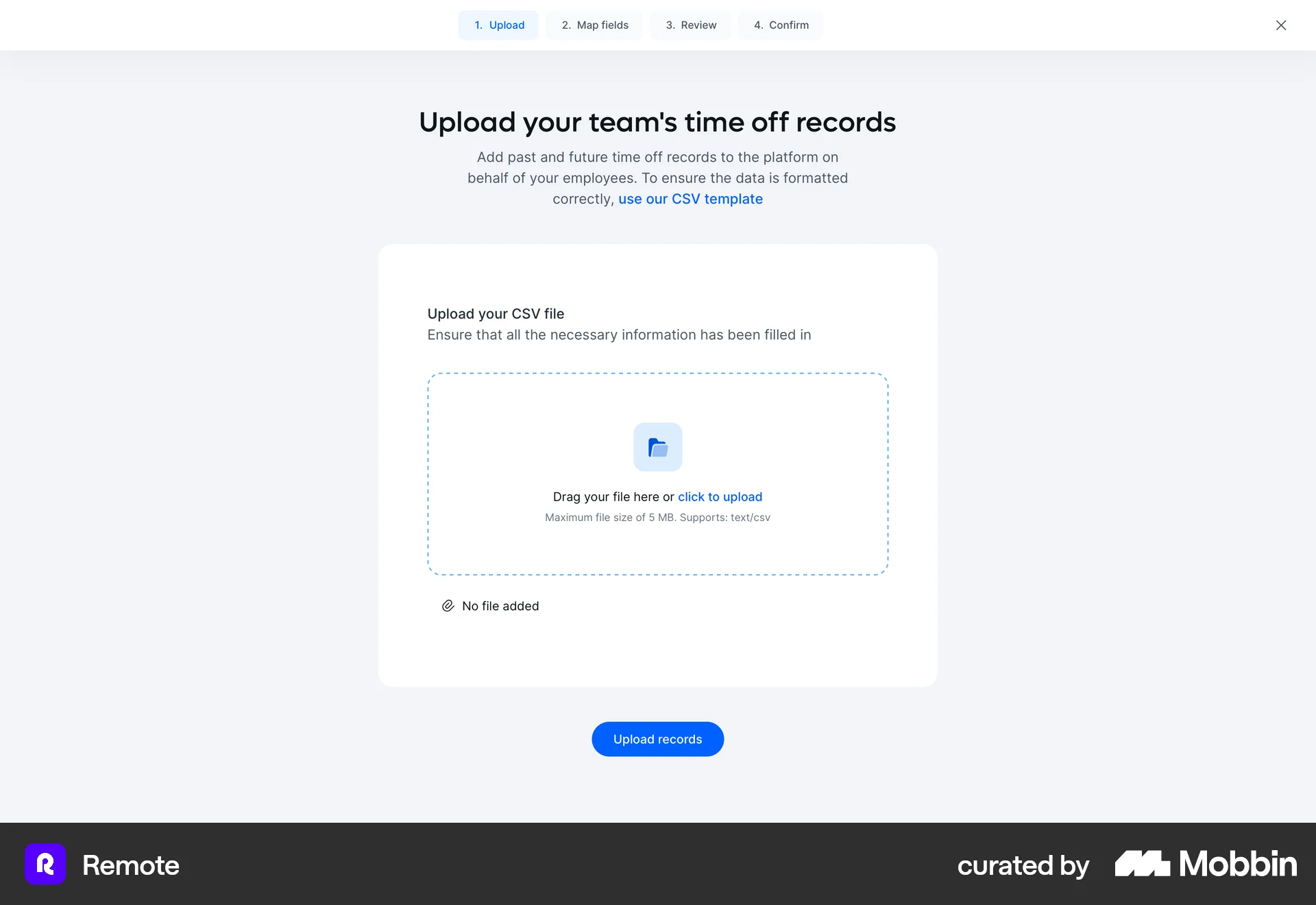 Remote Web screen containing File Upload UI element