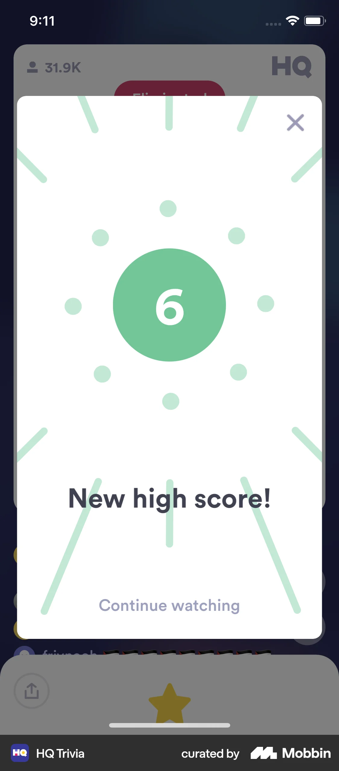 HQ Trivia iOS Achievements & Awards screen