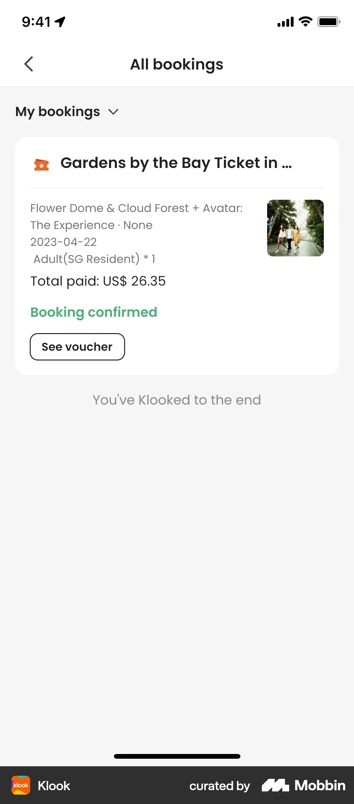 Klook iOS Order History screen