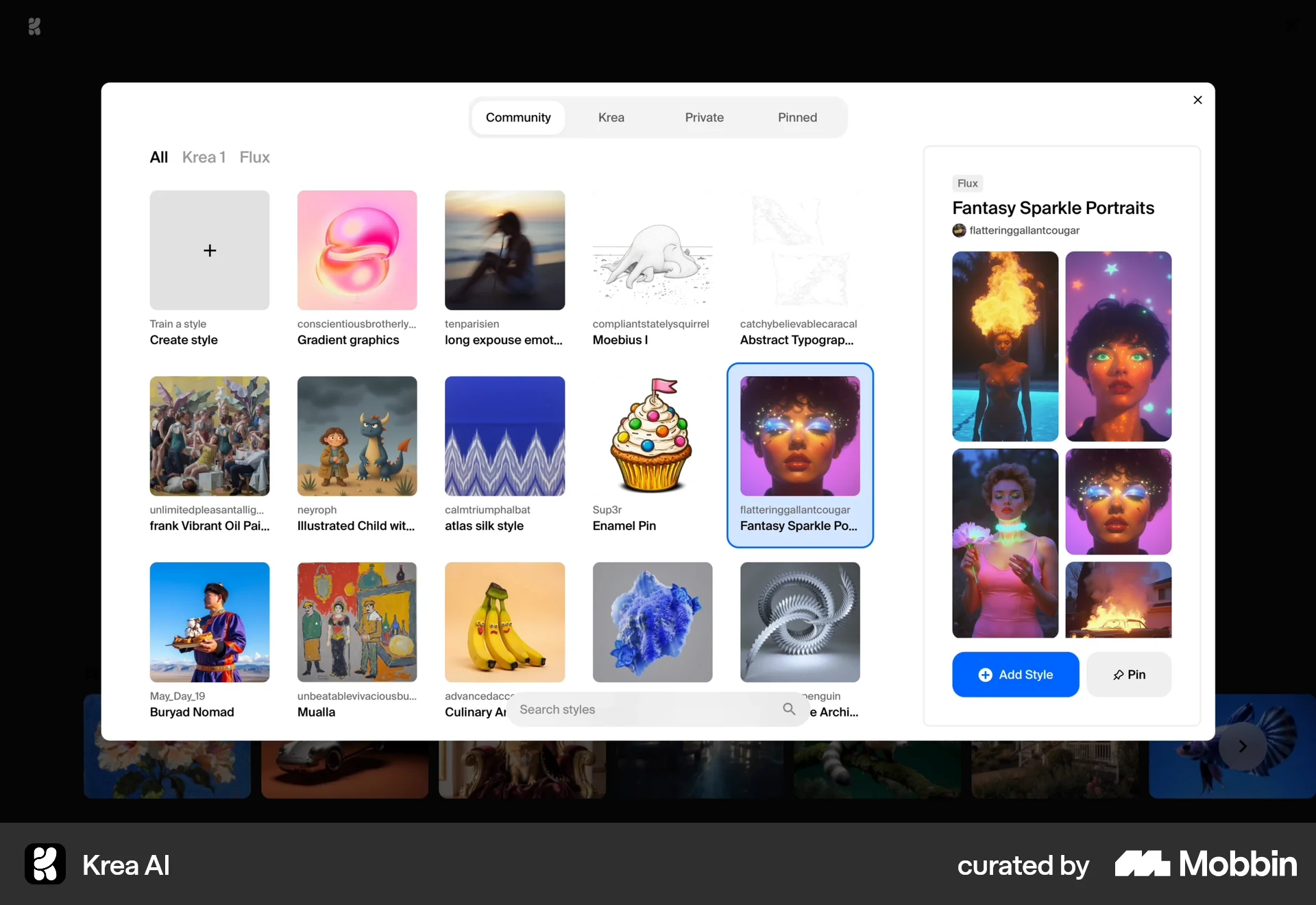 Krea AI Web screen containing Tab UI element