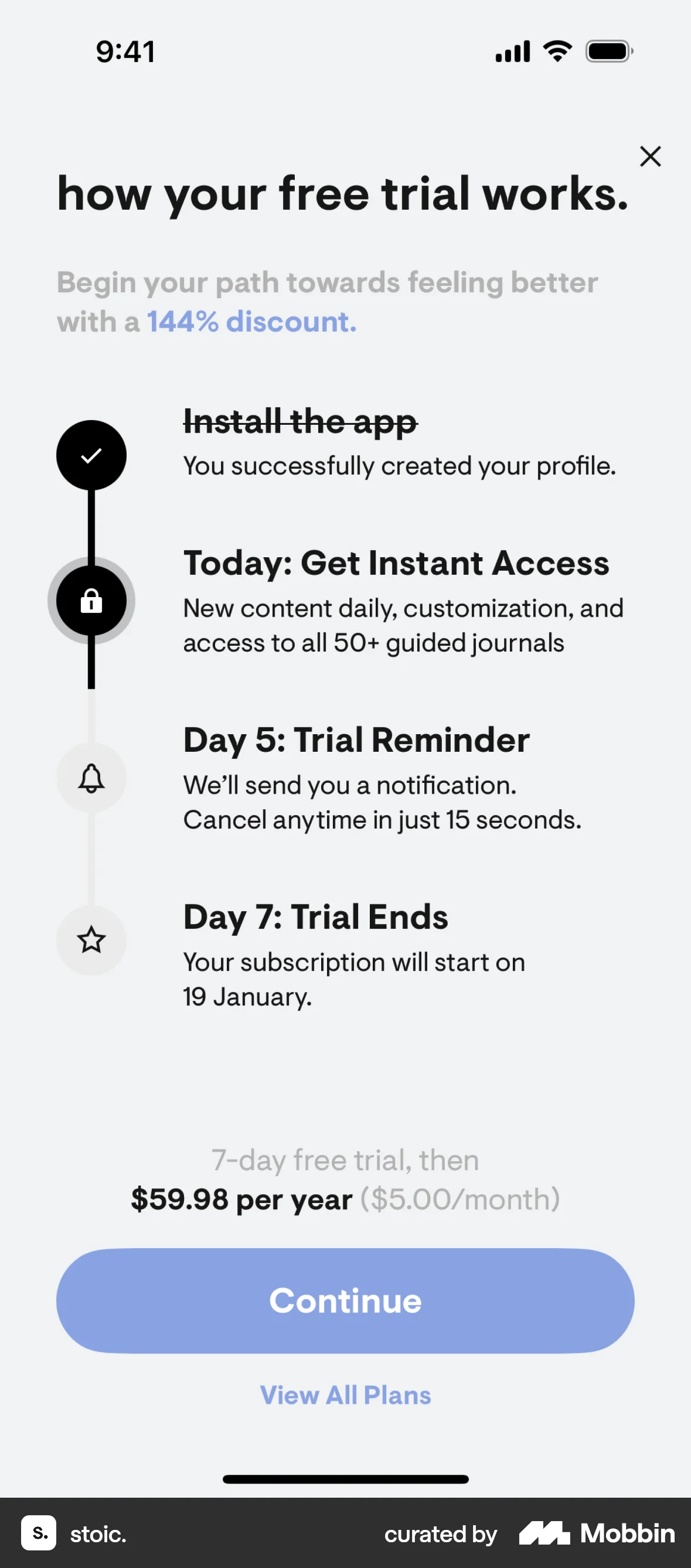 stoic. iOS Subscription & Paywall screen