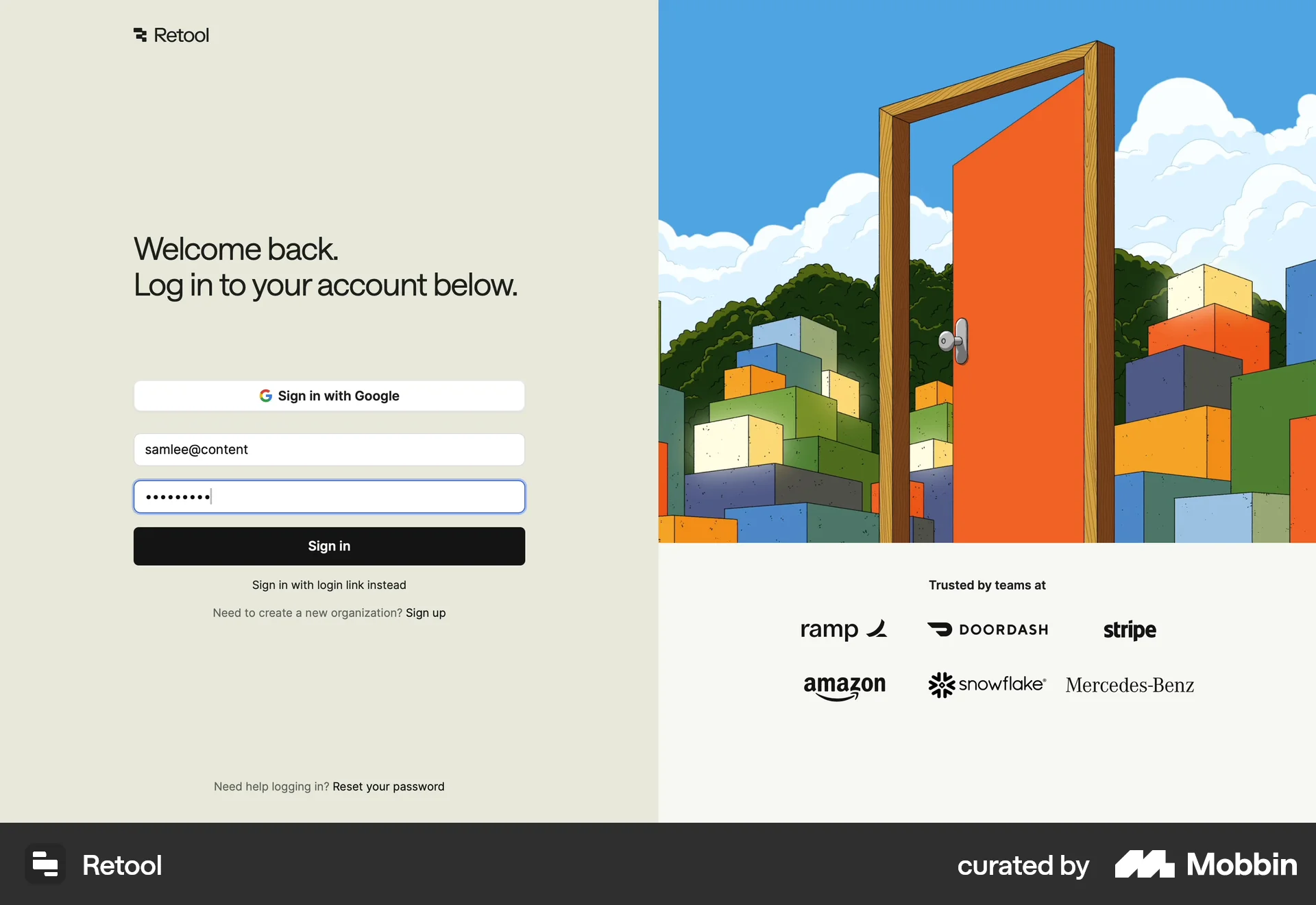 Retool Web Login screen