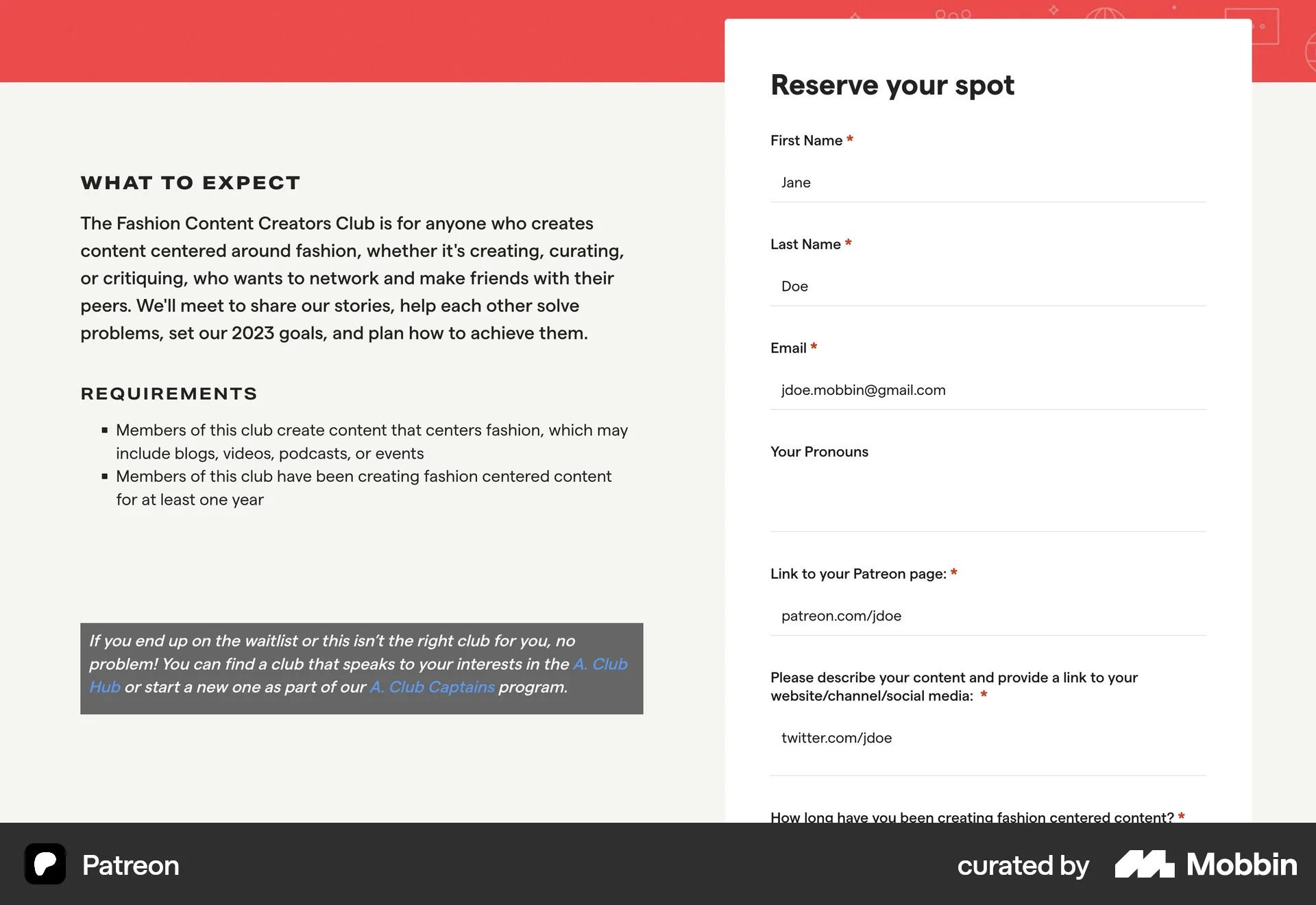 Patreon Web Web Form UI screen