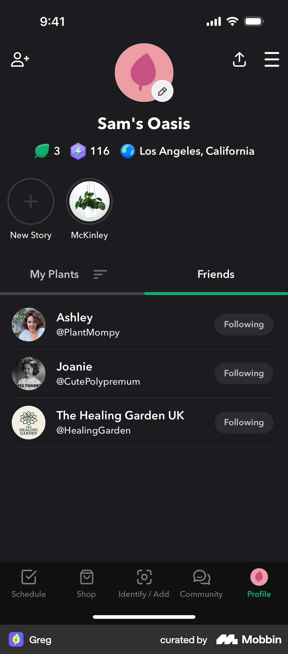 Greg iOS Followers & Following screen