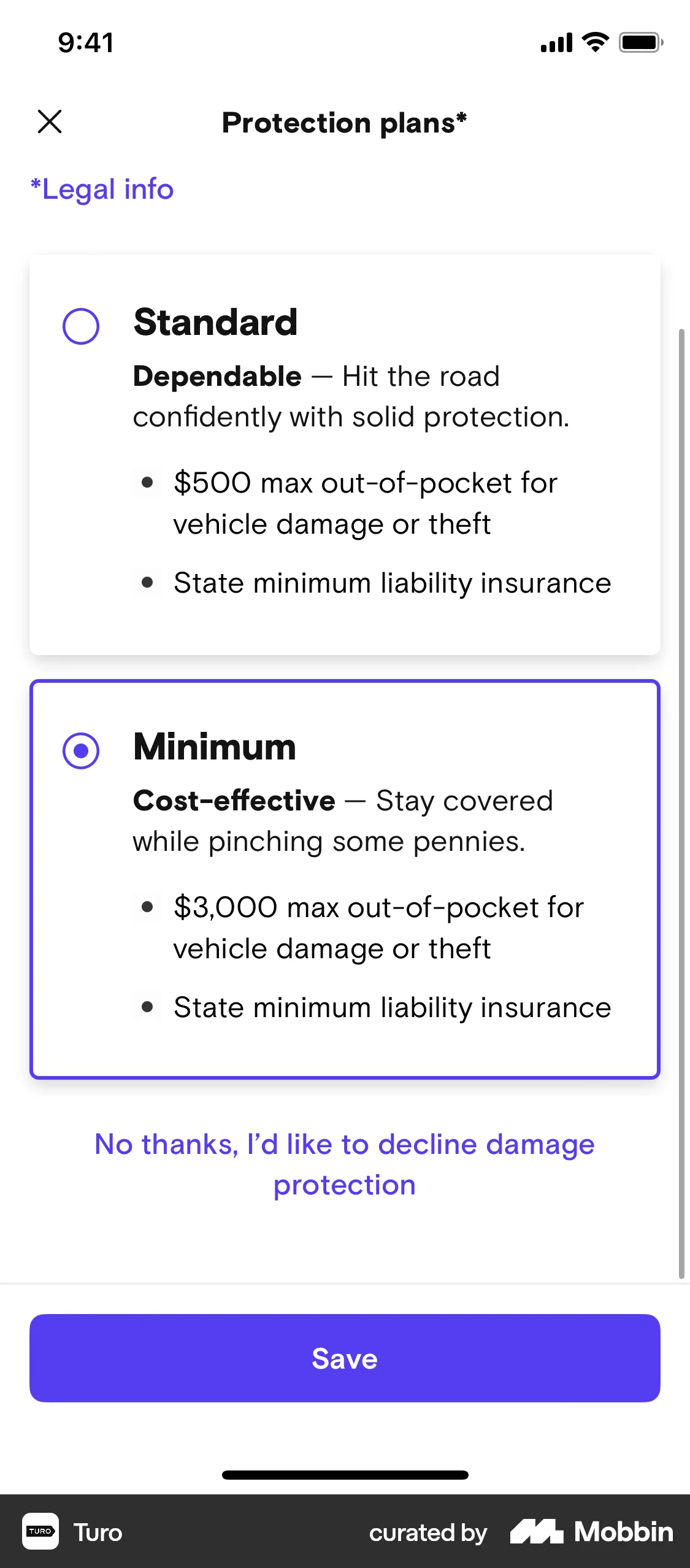 Turo iOS screen containing Radio Button UI element