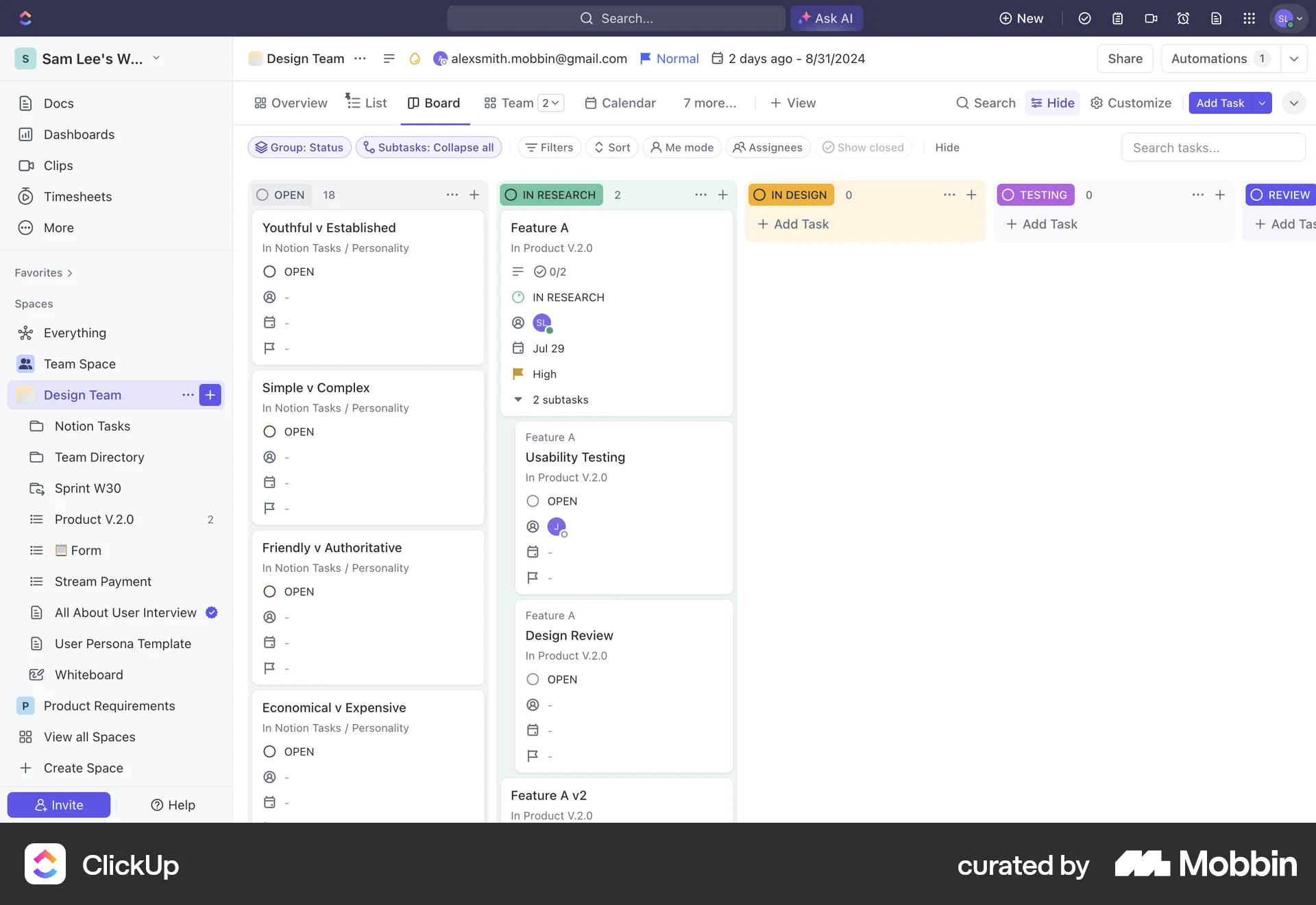 ClickUp Web Goal & Task screen