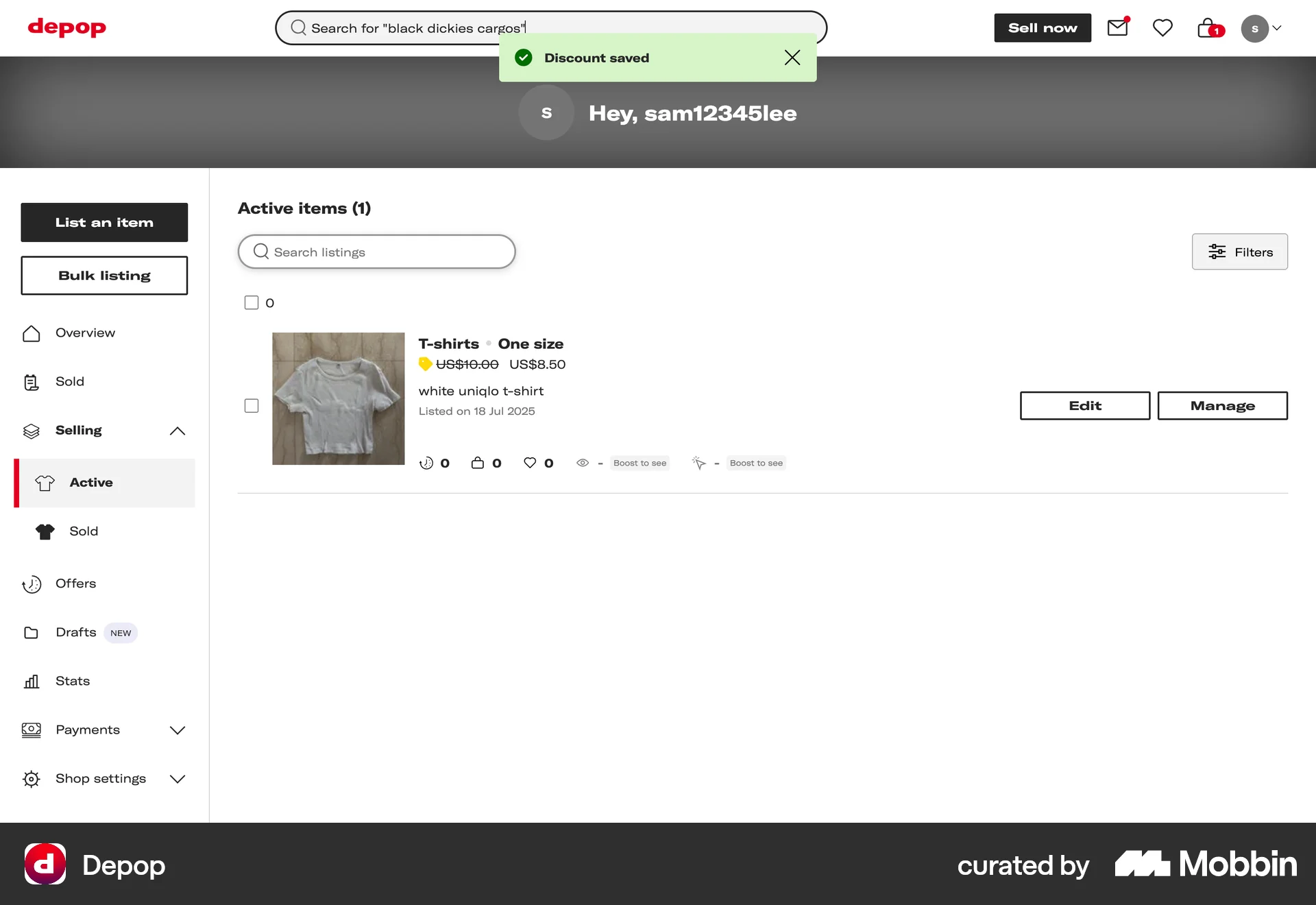 Depop Web Acknowledgement & Success screen