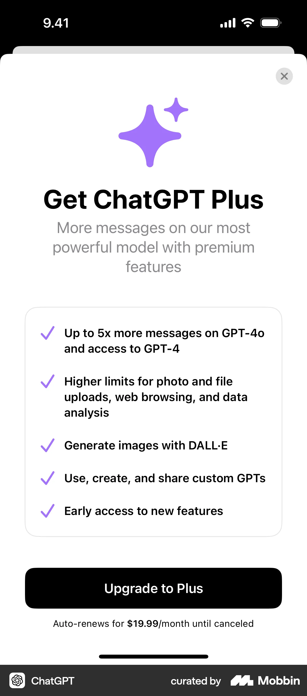 ChatGPT iOS Subscription & Paywall screen