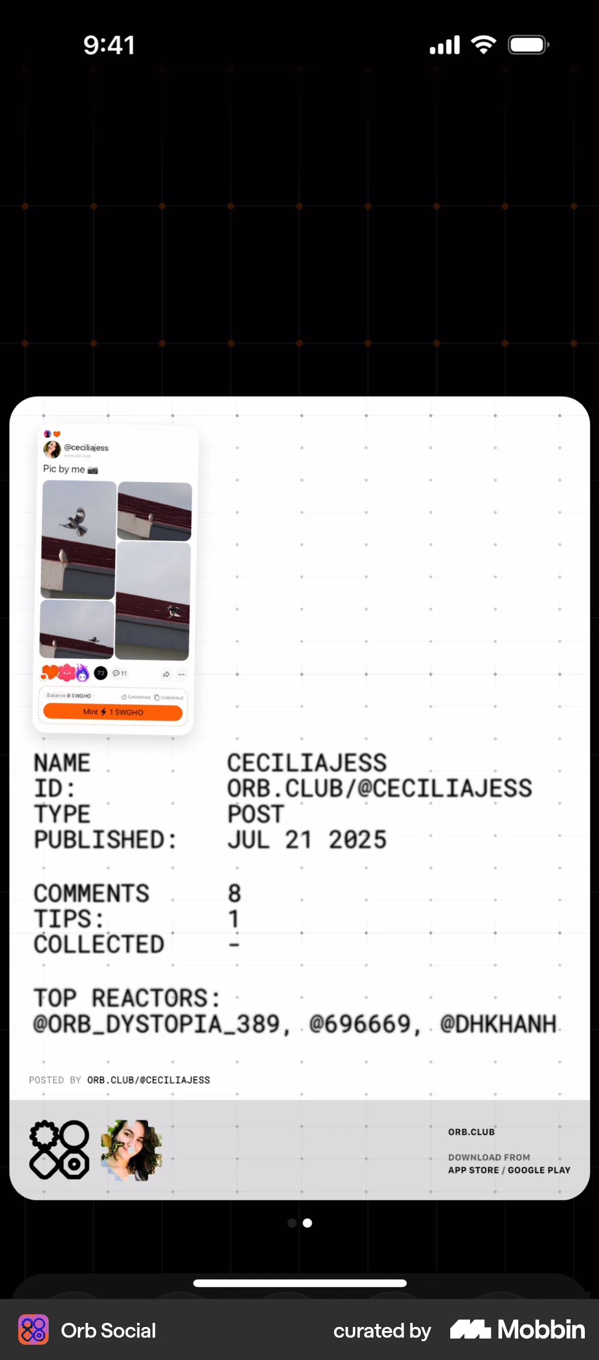 Orb Social iOS Date & Time screen