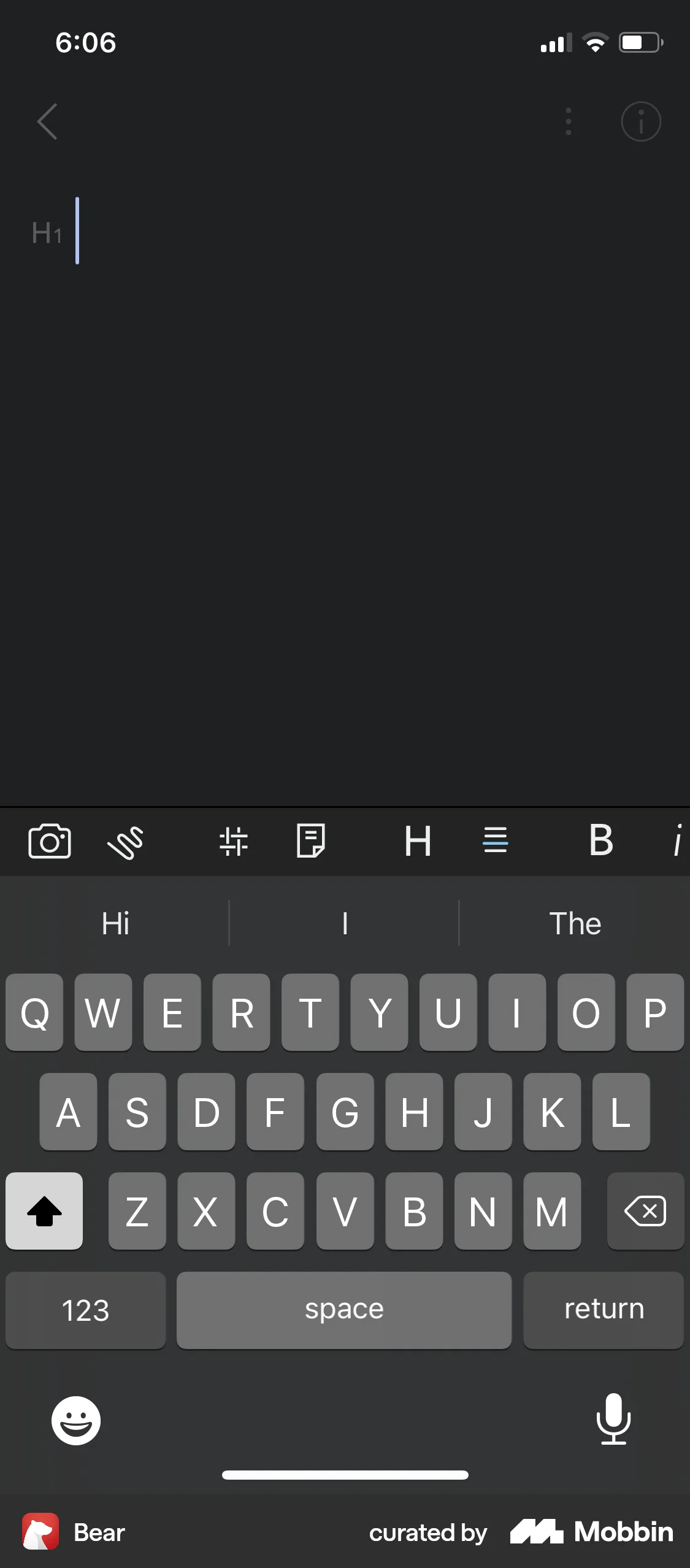 Bear iOS Note Detail screen