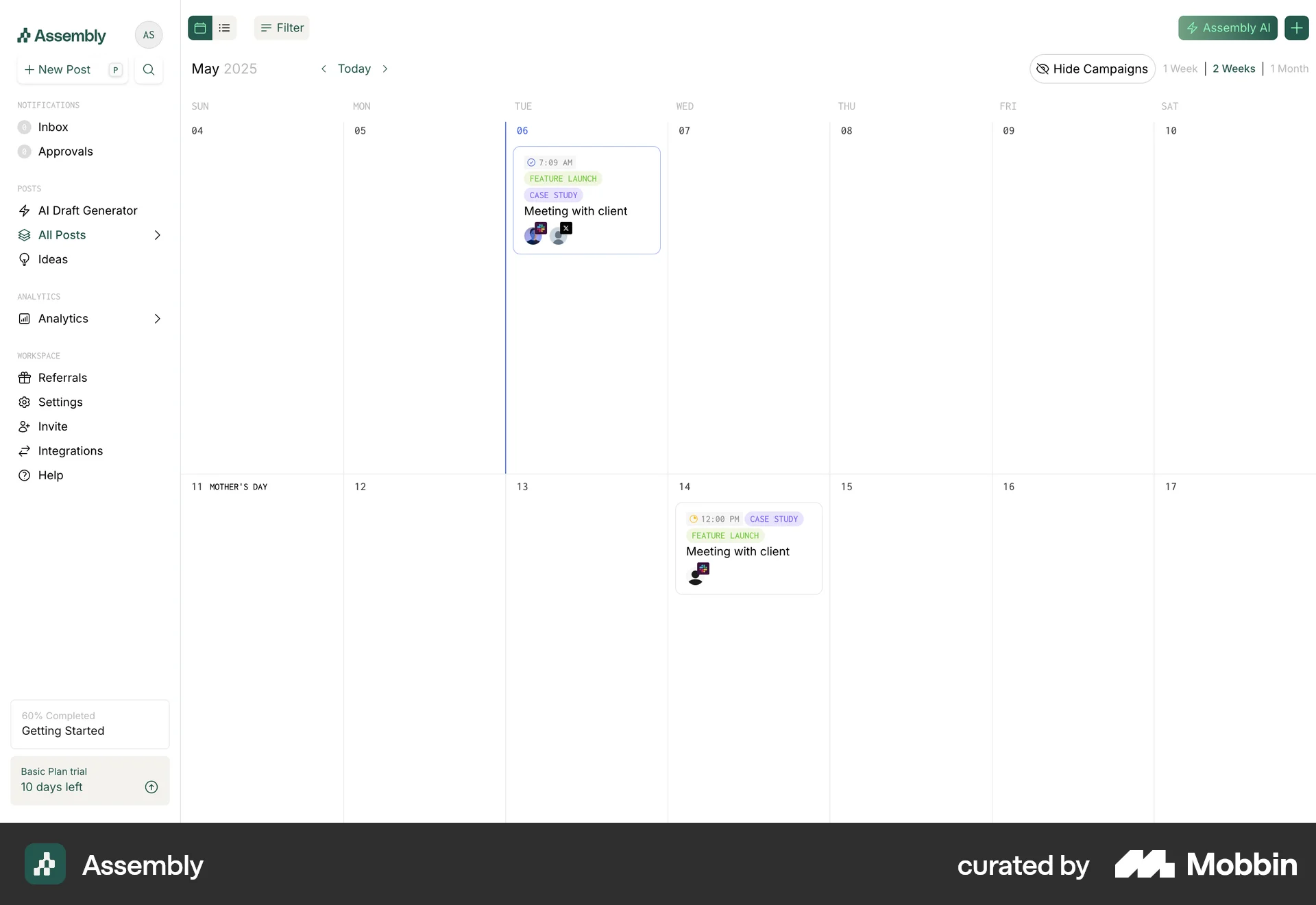 Assembly Web Calendar screen