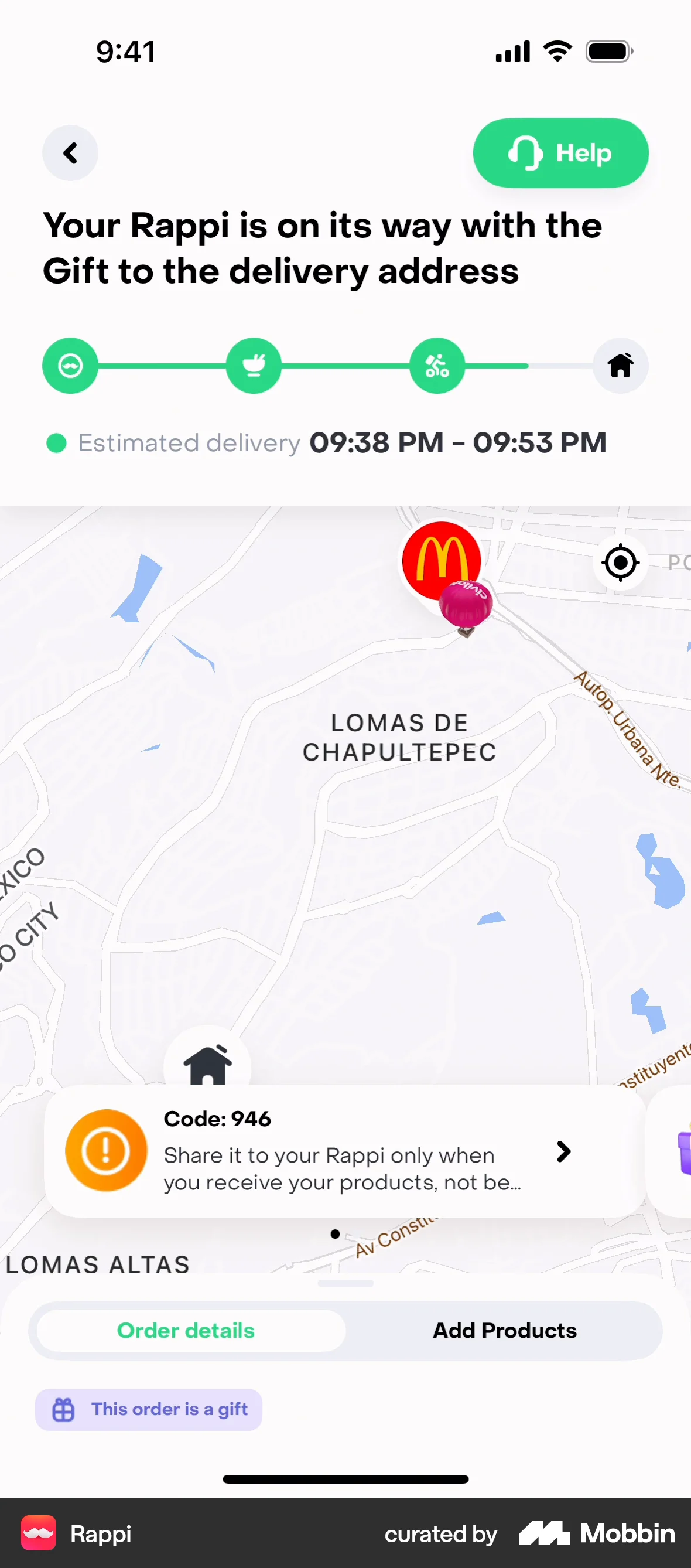 Rappi iOS screen containing Map Pin UI element