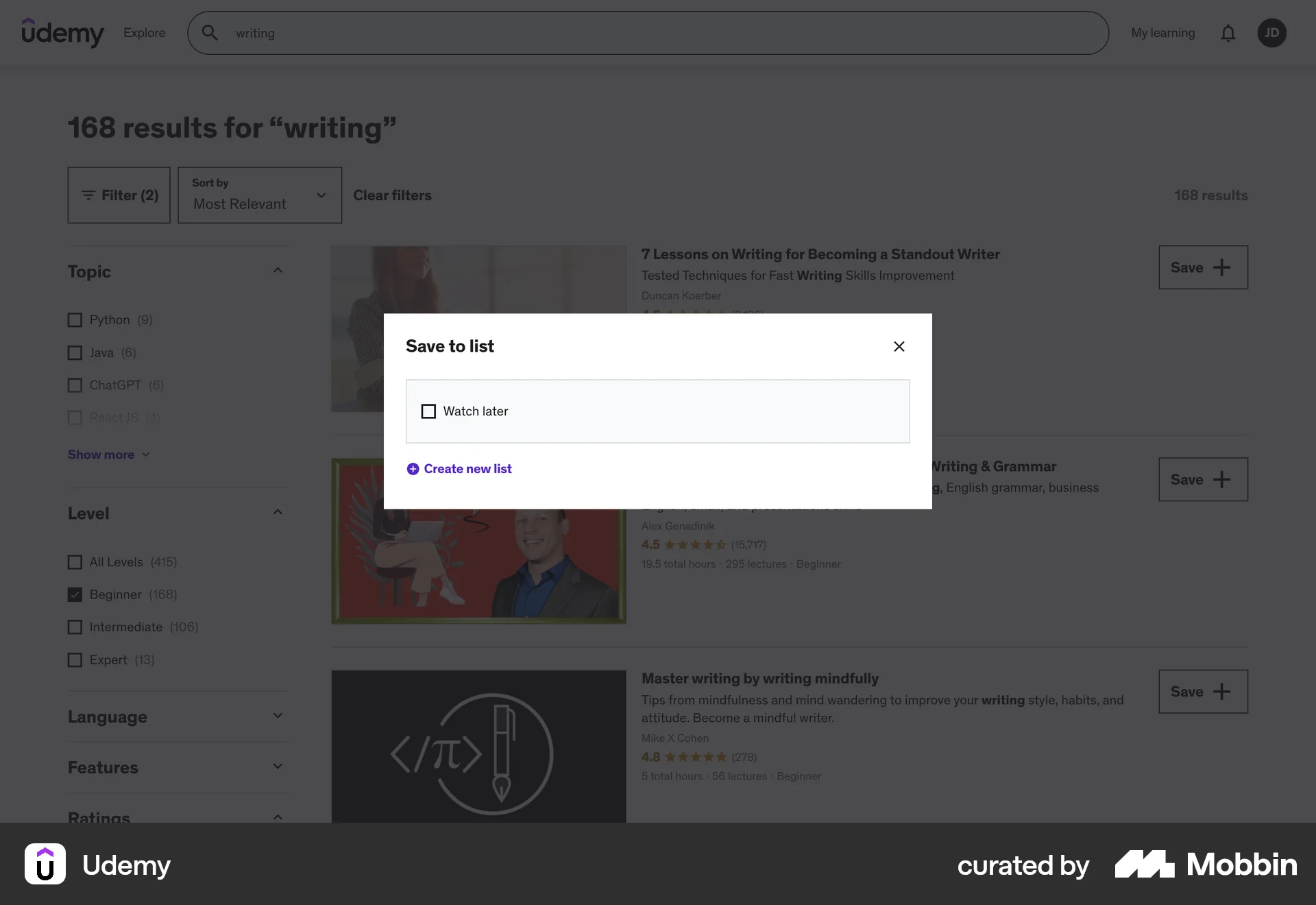 Udemy Web Save screen