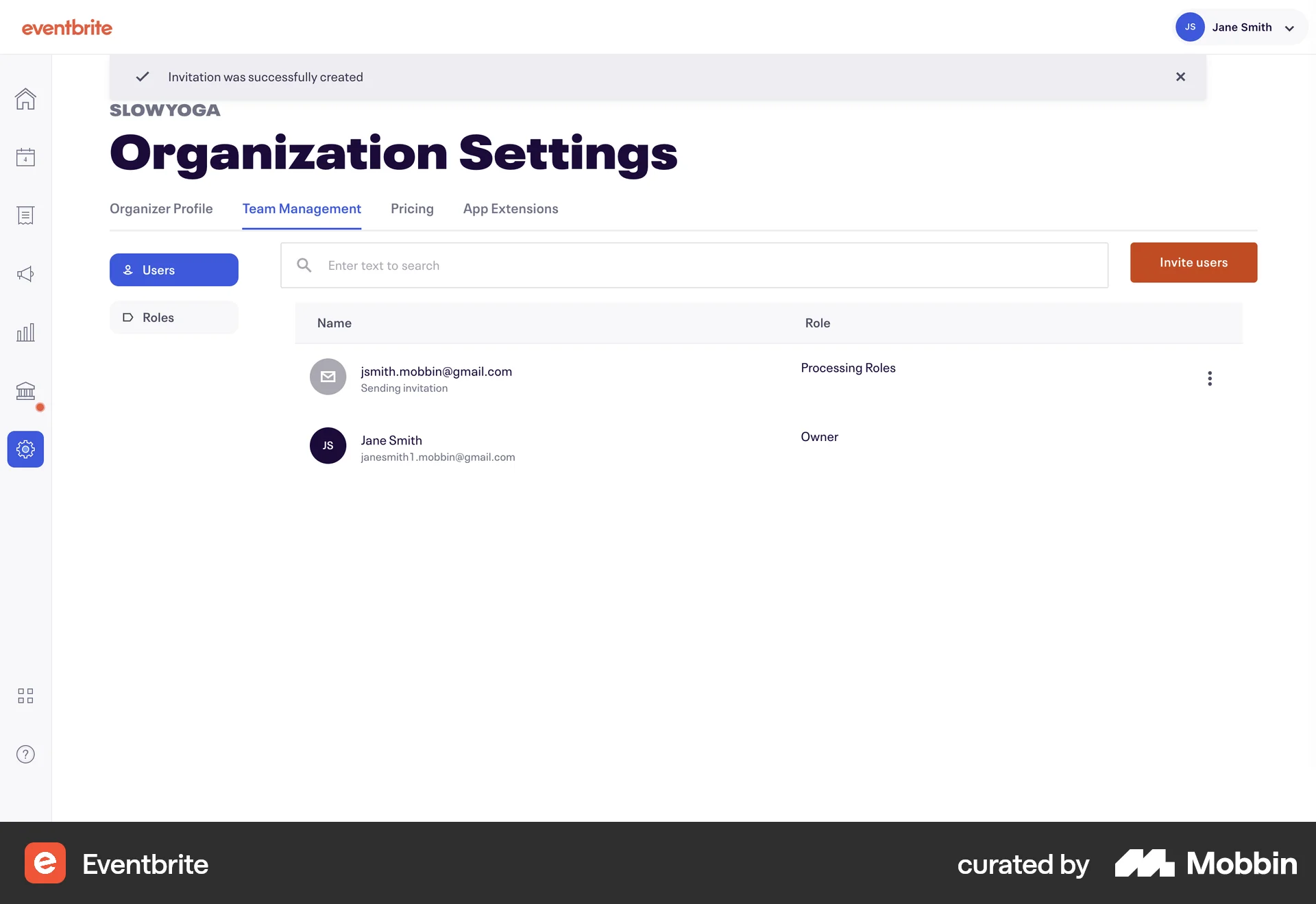 Eventbrite Web screen containing Toast UI element