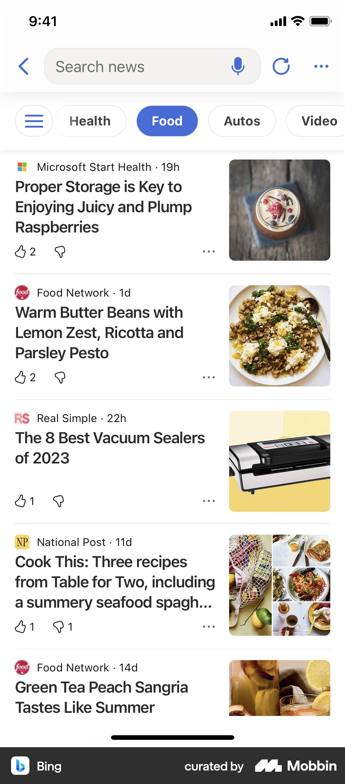 Bing iOS News Feed screen