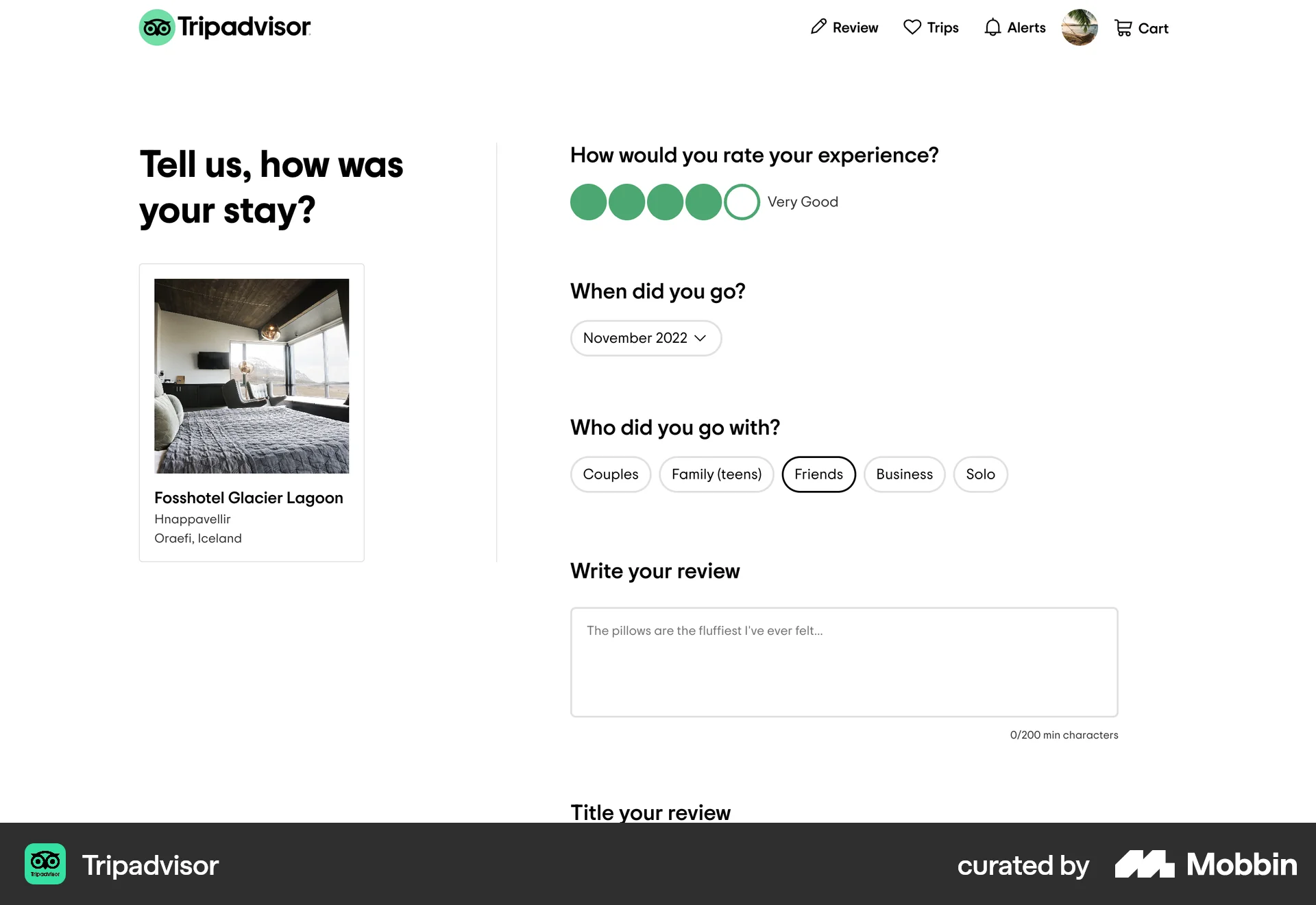 Tripadvisor Web screen containing Rating Control UI element