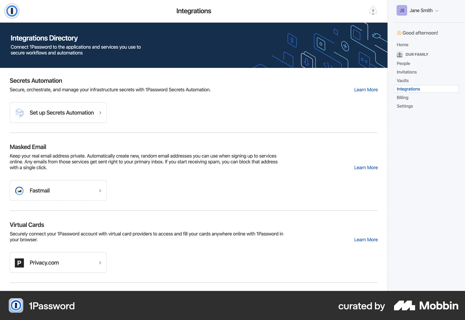 1Password Web Misc screen