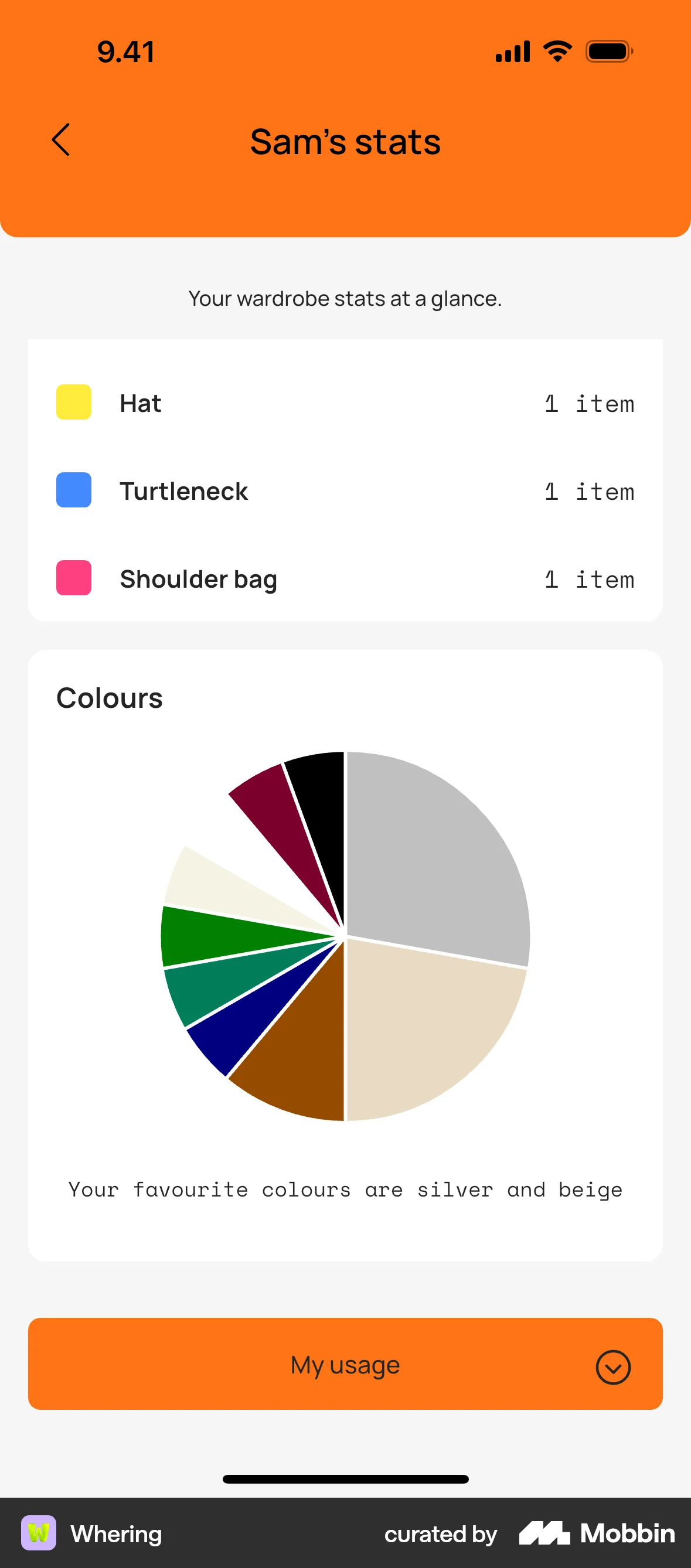 Whering iOS Pie Chart UI screen