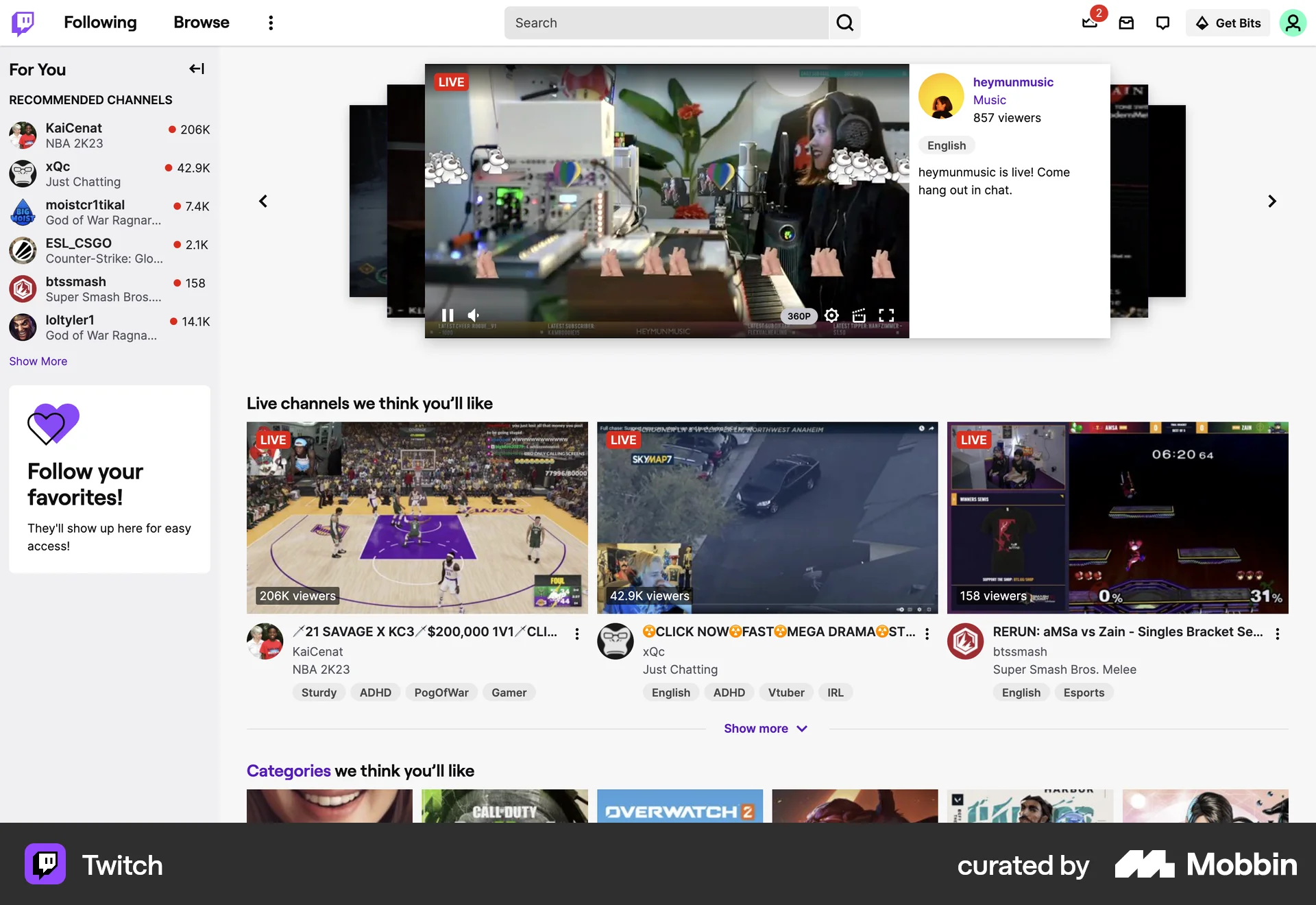 Twitch Web Browse & Discover screen
