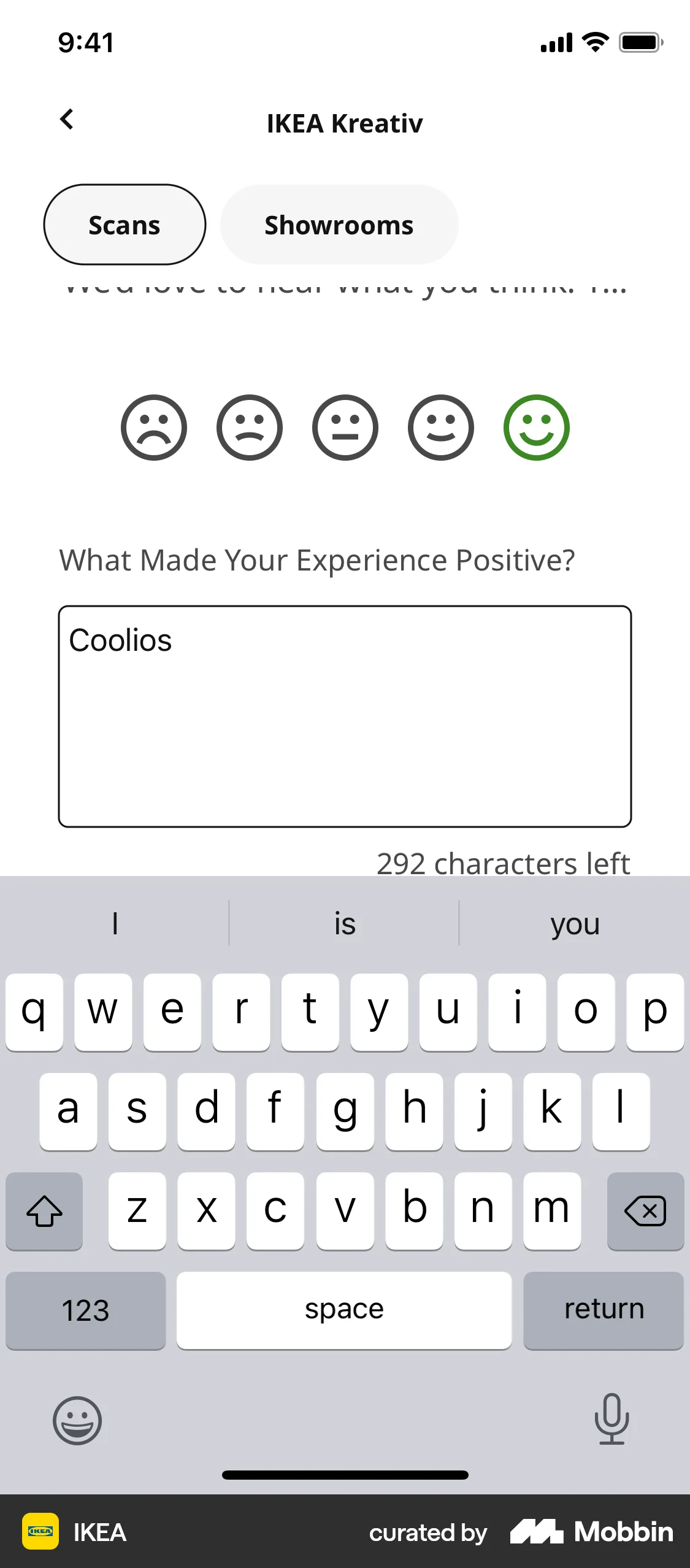IKEA iOS Feedback screen