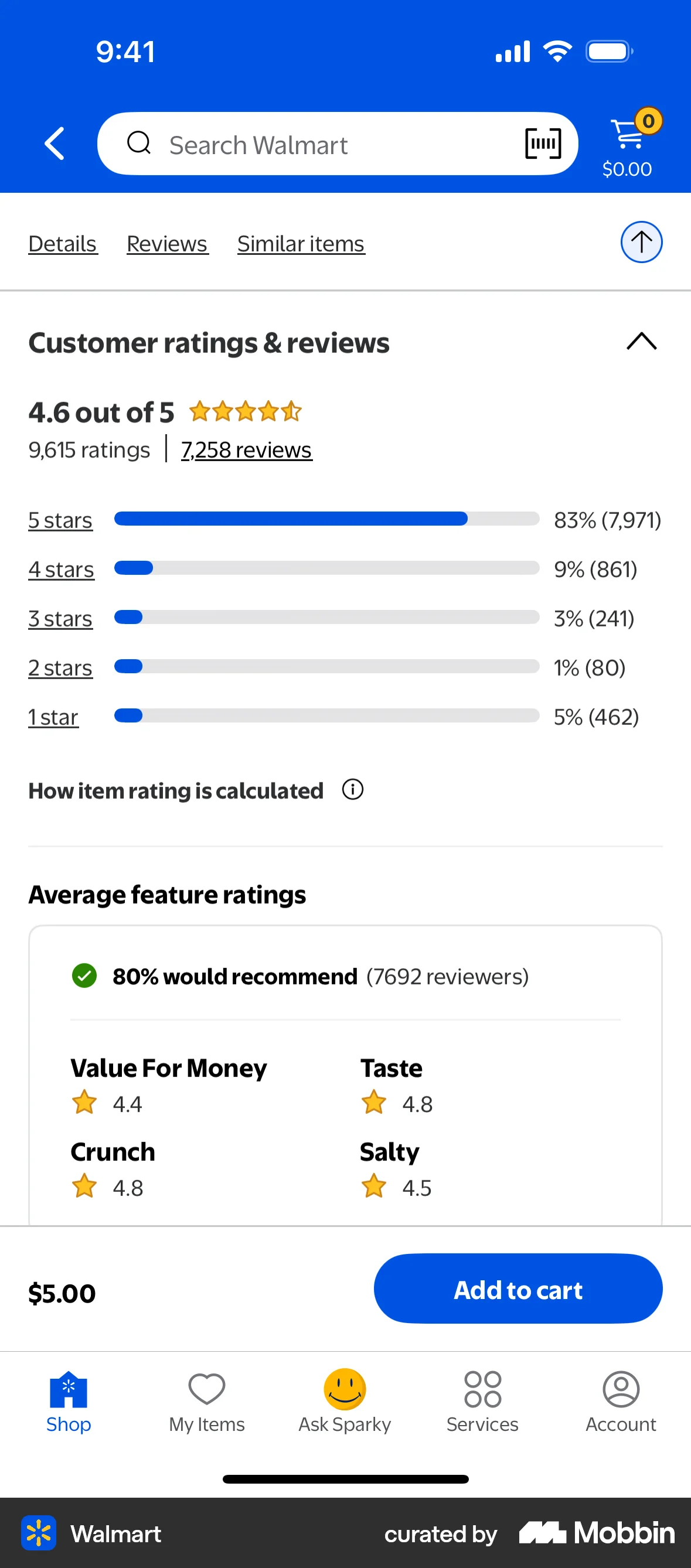 Walmart iOS Reviews & Ratings screen