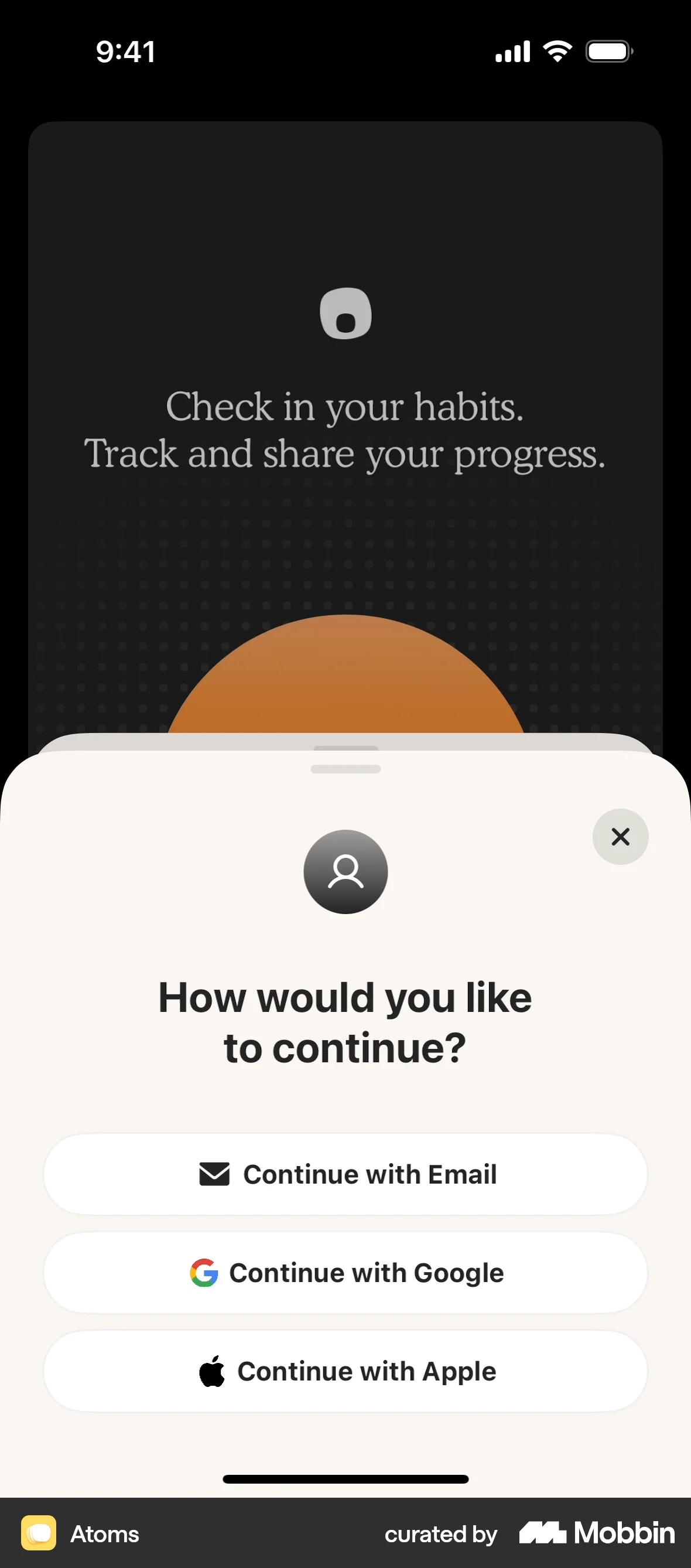 Atoms iOS Welcome & Get Started screen