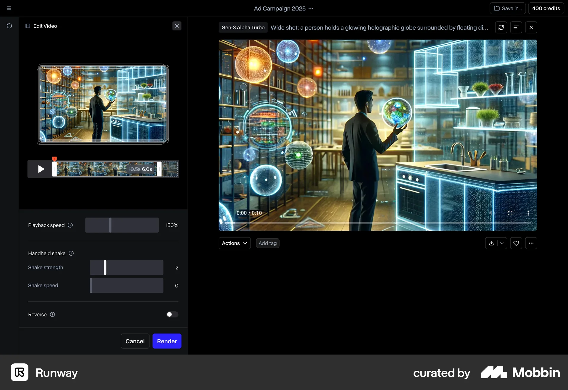 Runway Web Media Editor screen