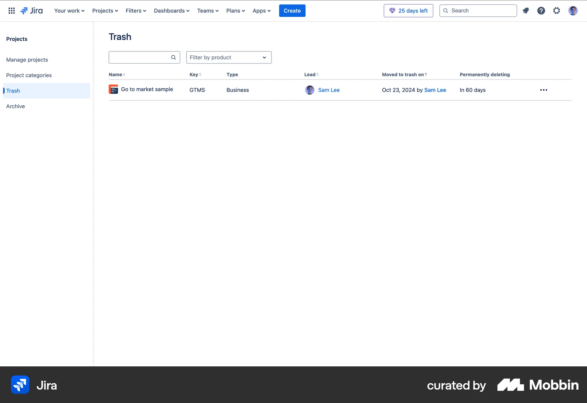 Jira Web Trash & Archive screen