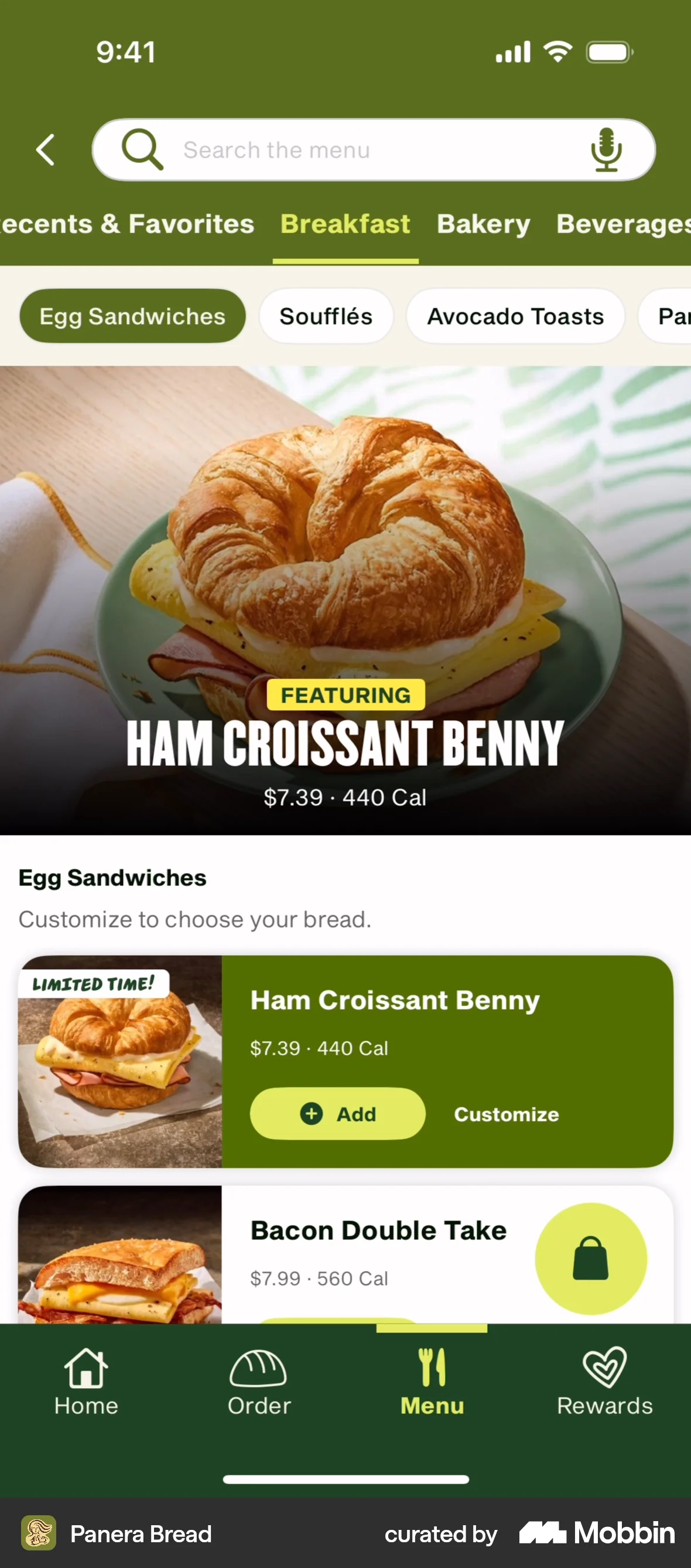 Panera Bread iOS screen containing Banner UI element