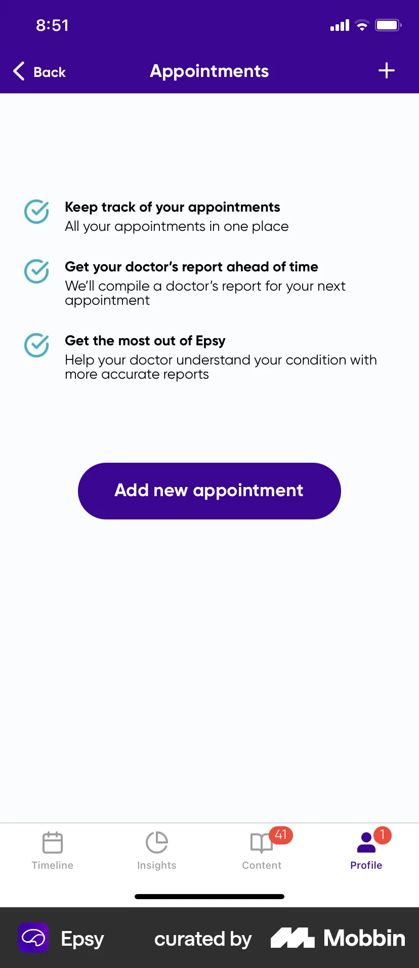 Epsy iOS Feature Info screen