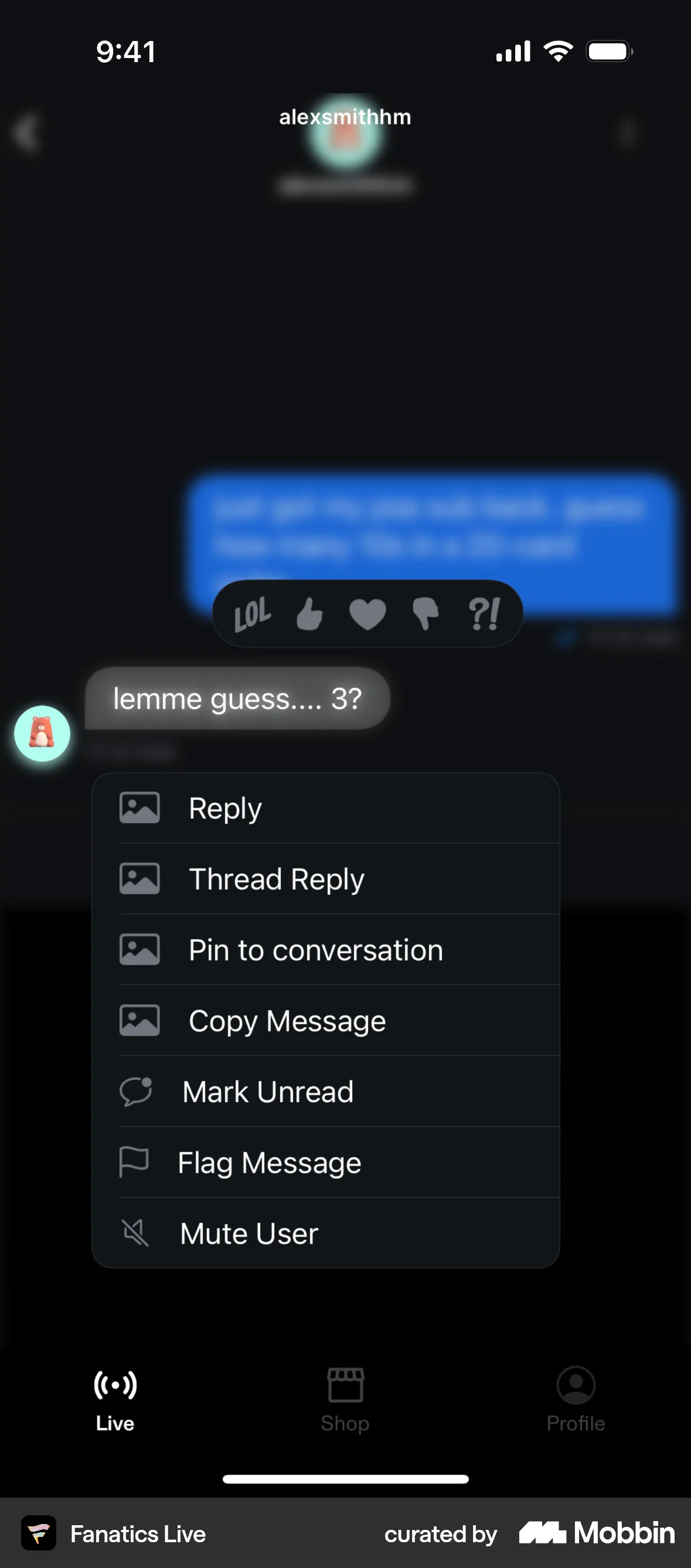 Fanatics Live iOS Like & Upvote screen