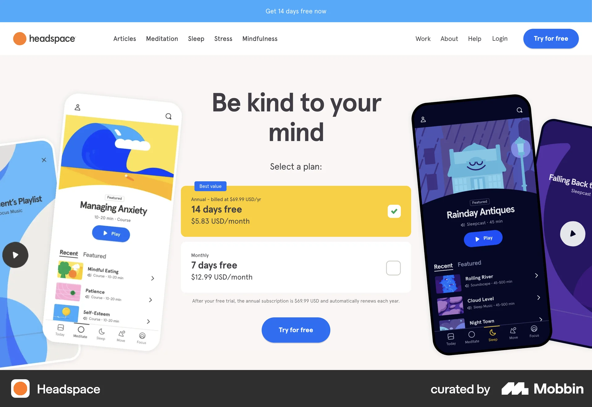 Headspace Web screen containing Checkbox UI element