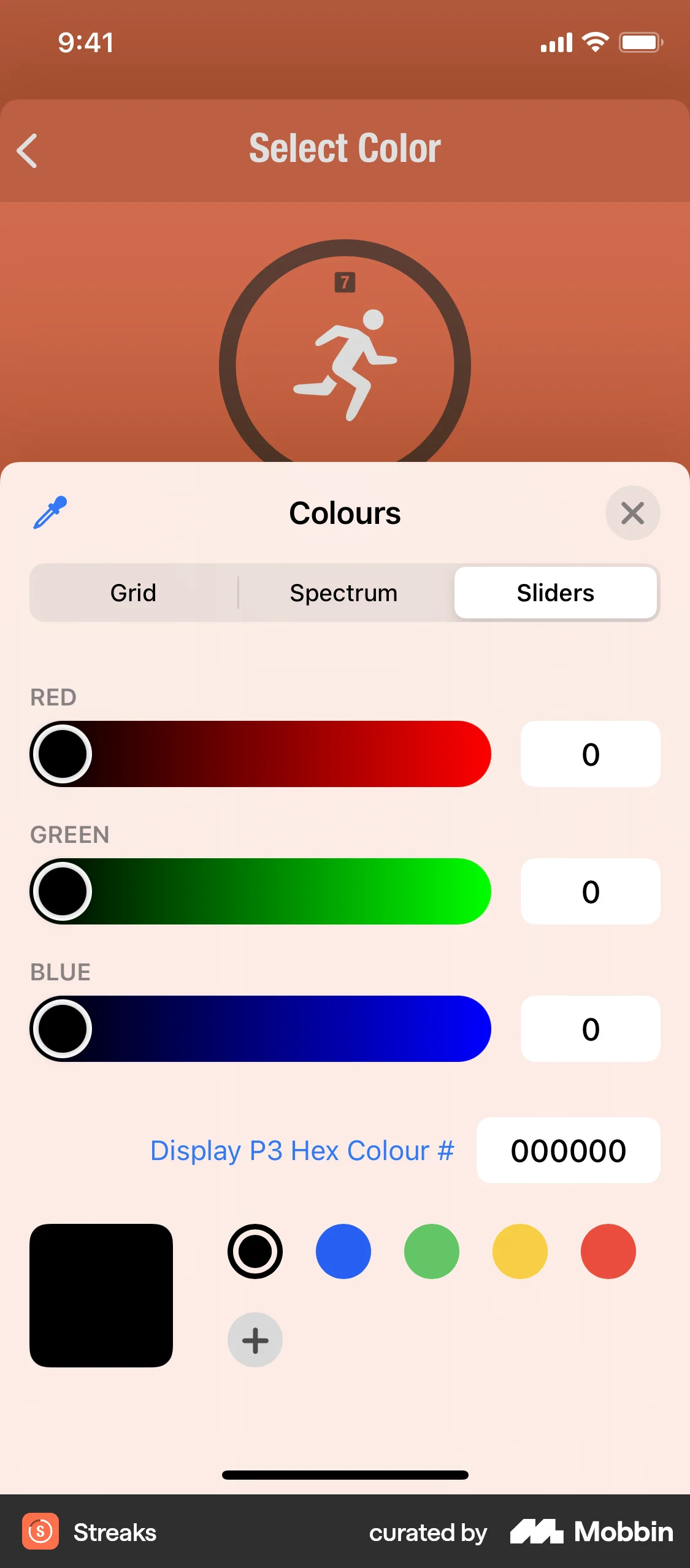 Streaks iOS screen containing Color Picker UI element